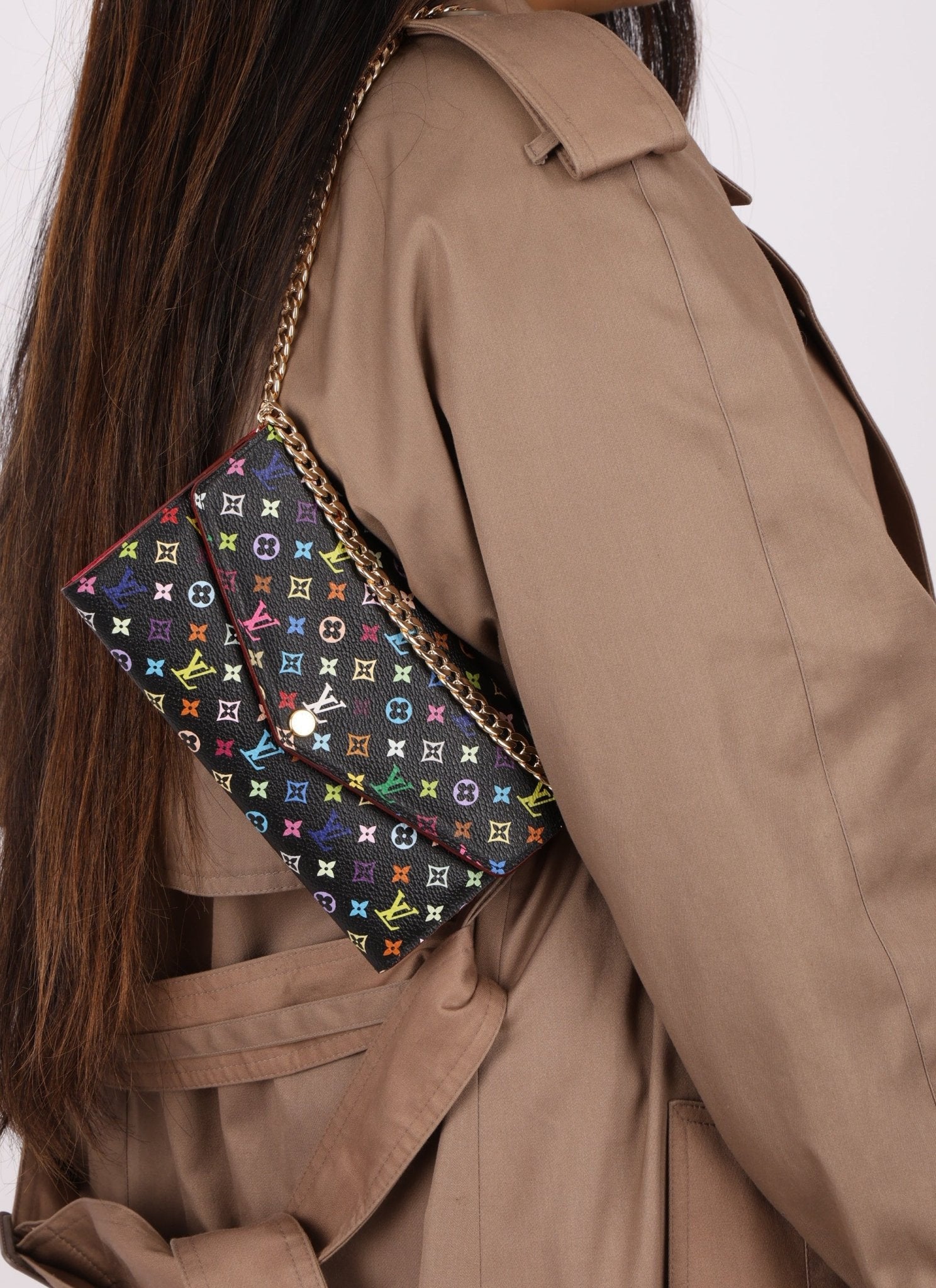 Limited Edition Louis Vuitton x Takashi Murakami Monogram Multicolor Noir Envelope Wallet - FashioNica