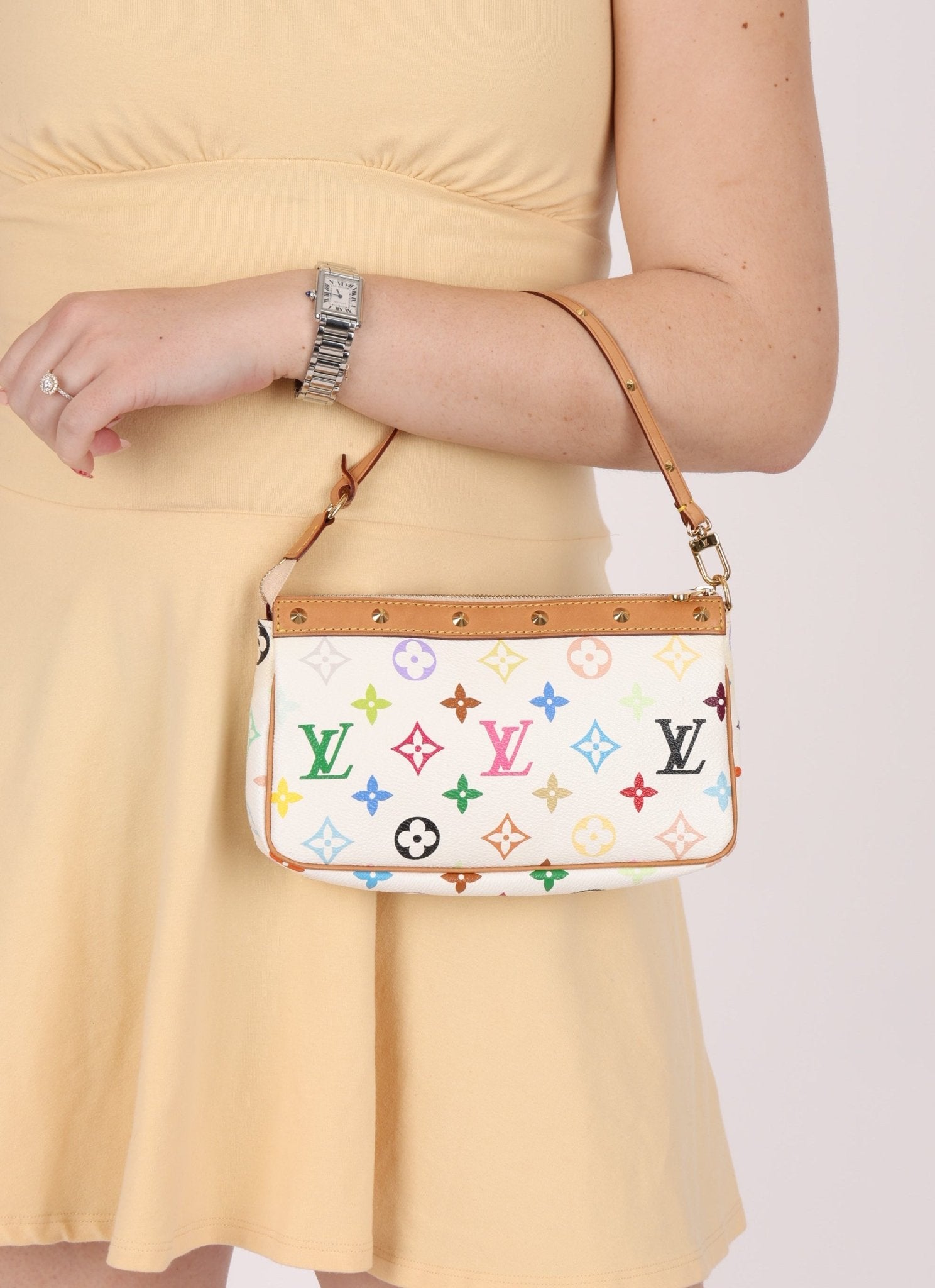 Limited Edition Louis Vuitton x Takashi Murakami Multicolor Blanc Pochette - FashioNica