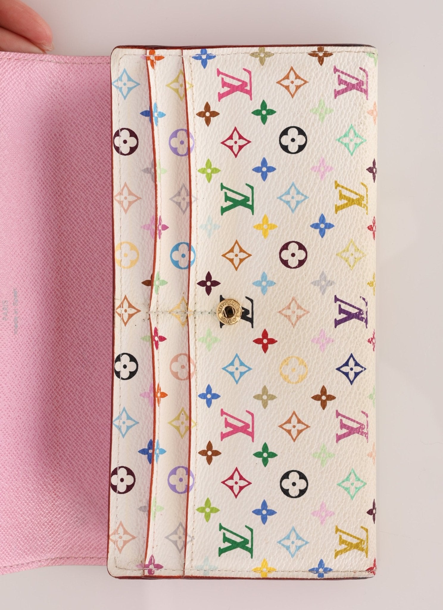 Limited Edition Louis Vuitton x Takashi Murakami Multicolor Blanc Sarah Wallet - FashioNica