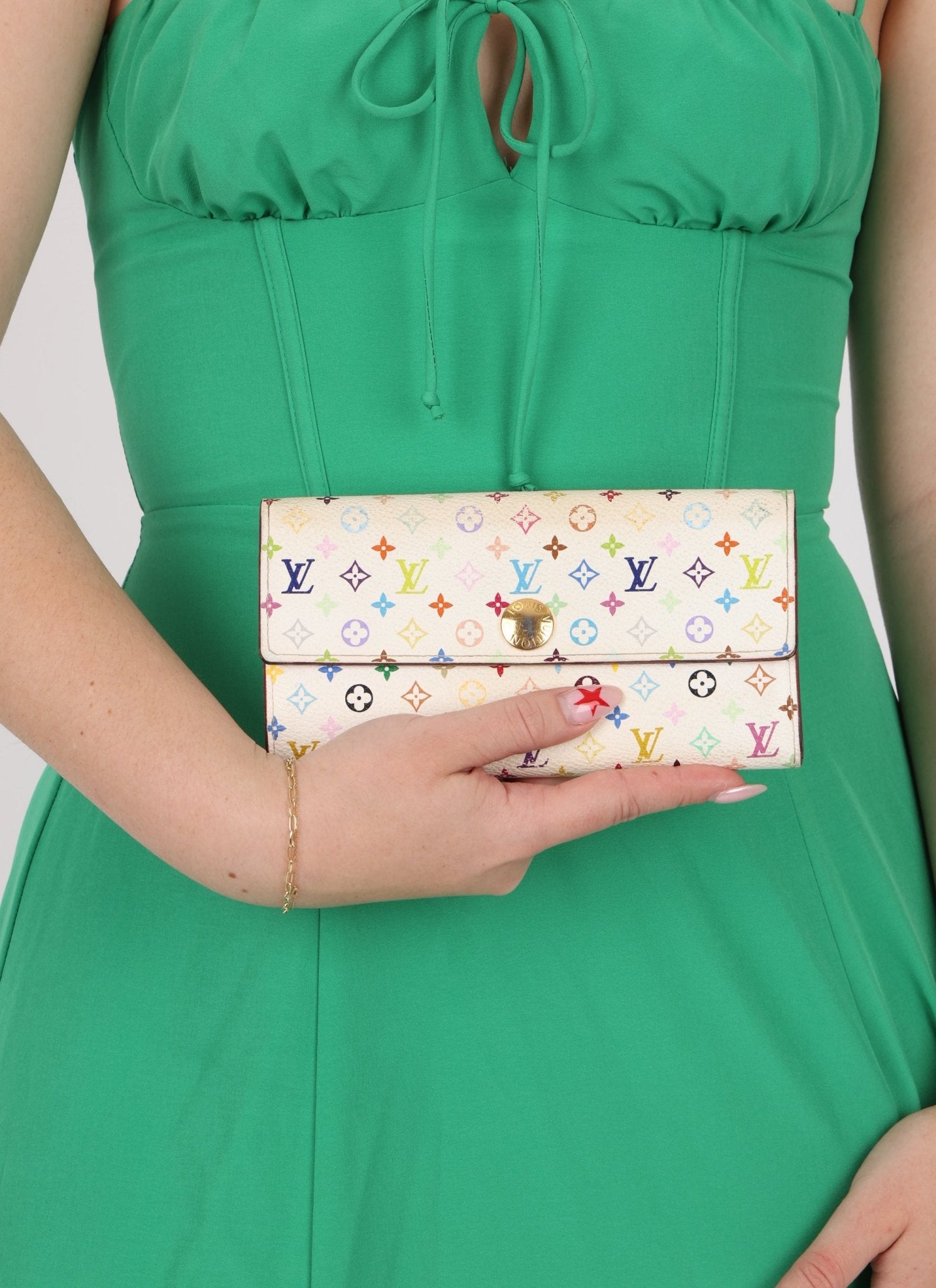 Limited Edition Louis Vuitton x Takashi Murakami Multicolor Blanc Sarah Wallet - FashioNica