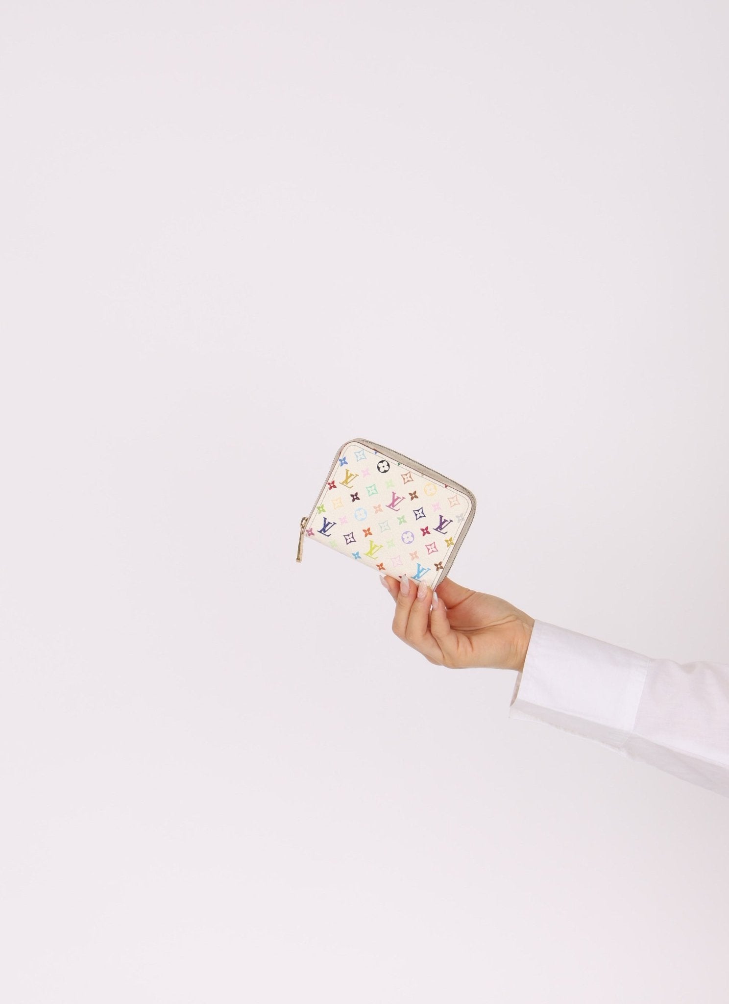 Limited Edition Louis Vuitton x Takashi Murakami Multicolor Blanc Zip Card Holder - FashioNica