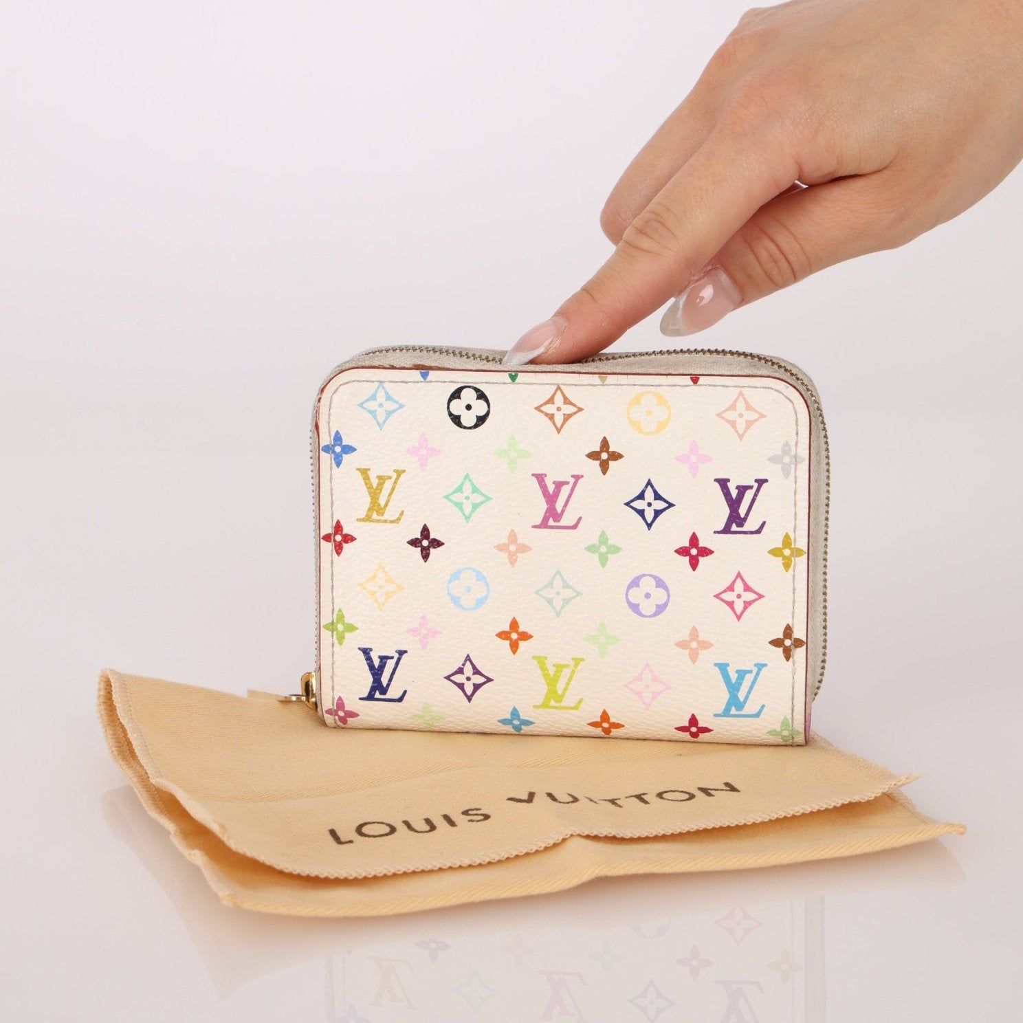 Limited Edition Louis Vuitton x Takashi Murakami Multicolor Blanc Zip Card Holder - FashioNica