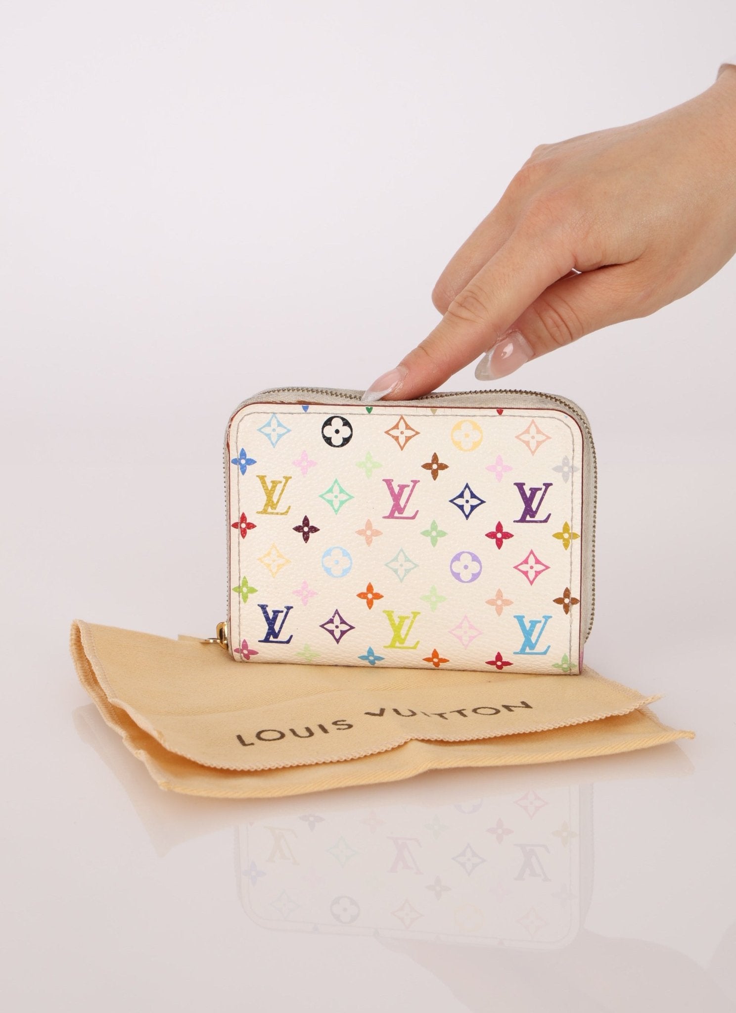 Limited Edition Louis Vuitton x Takashi Murakami Multicolor Blanc Zip Card Holder - FashioNica