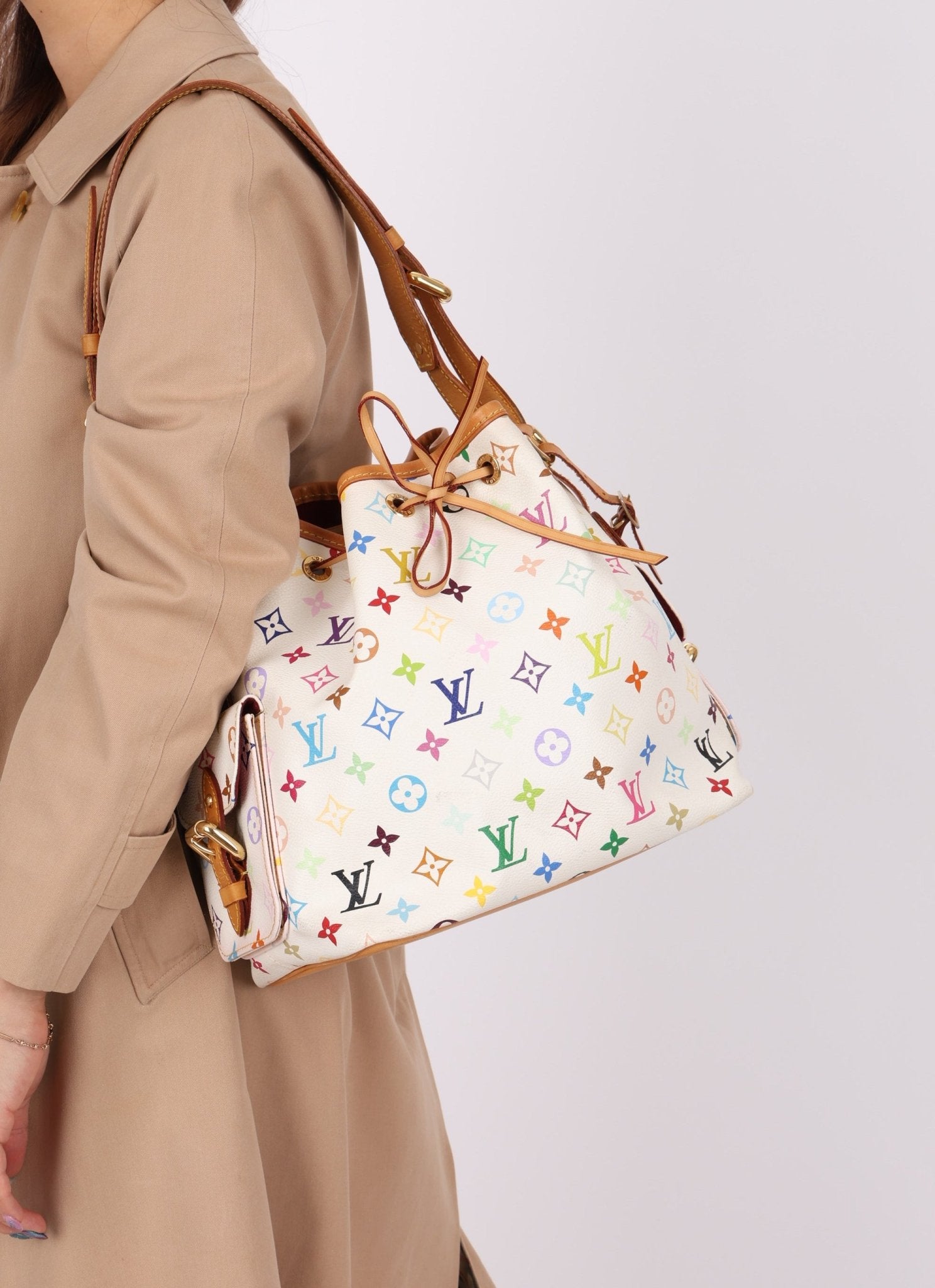 Limited Edition Louis Vuitton x Takashi Murakami White Multicolor Petit Noe - FashioNica