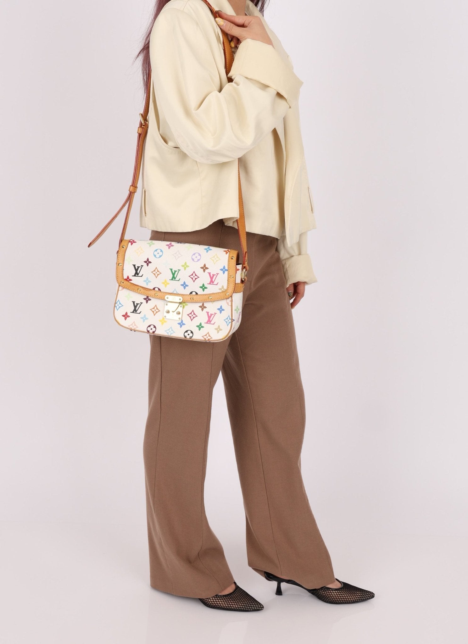 Limited Edition Louis Vuitton x Takashi Murakami White Sologne Crossbody - FashioNica