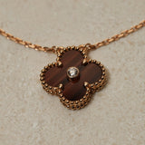 Limited Edition Van Cleef & Arpels 2017 18K RG Vintage Alhambra Bull's Eye Diamond Pendant Necklace - FashioNica
