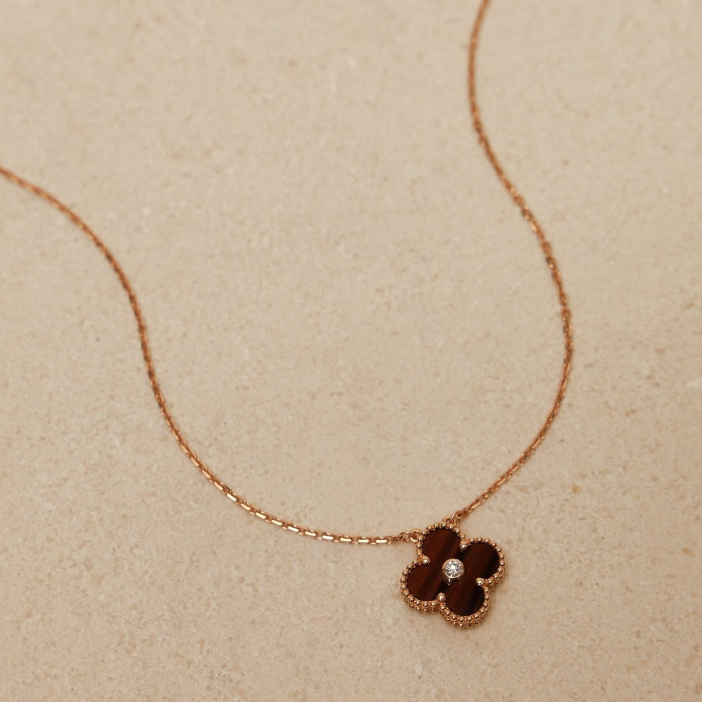 Limited Edition Van Cleef & Arpels 2017 18K RG Vintage Alhambra Bull's Eye Diamond Pendant Necklace - FashioNica