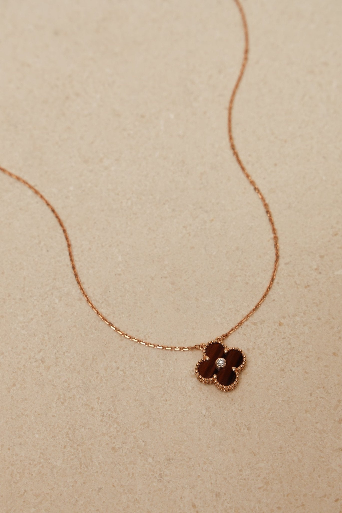 Limited Edition Van Cleef & Arpels 2017 18K RG Vintage Alhambra Bull's Eye Diamond Pendant Necklace - FashioNica