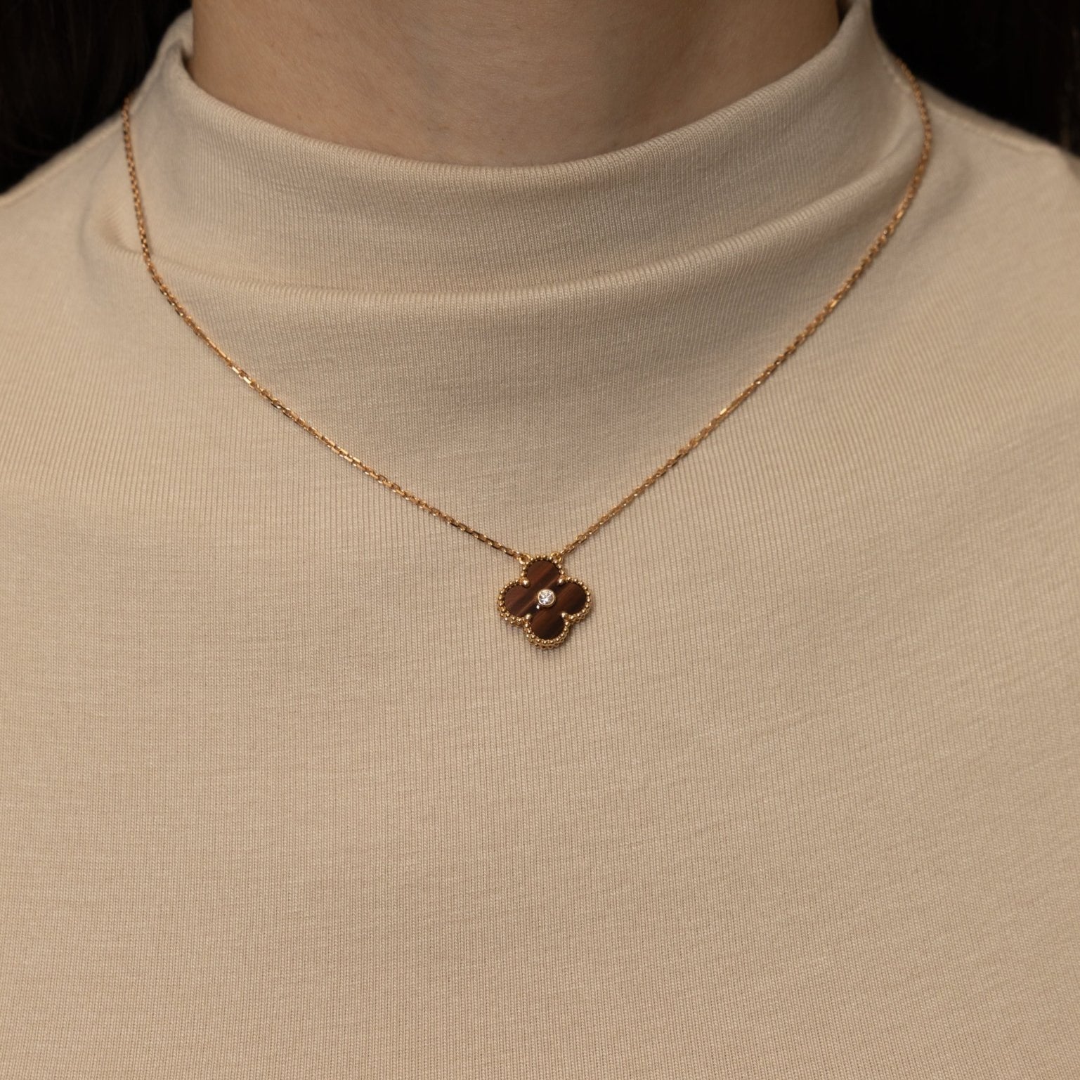 Limited Edition Van Cleef & Arpels 2017 18K RG Vintage Alhambra Bull's Eye Diamond Pendant Necklace - FashioNica