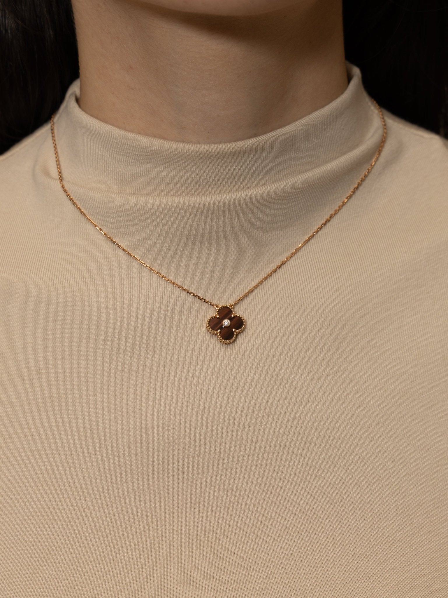 Limited Edition Van Cleef & Arpels 2017 18K RG Vintage Alhambra Bull's Eye Diamond Pendant Necklace - FashioNica