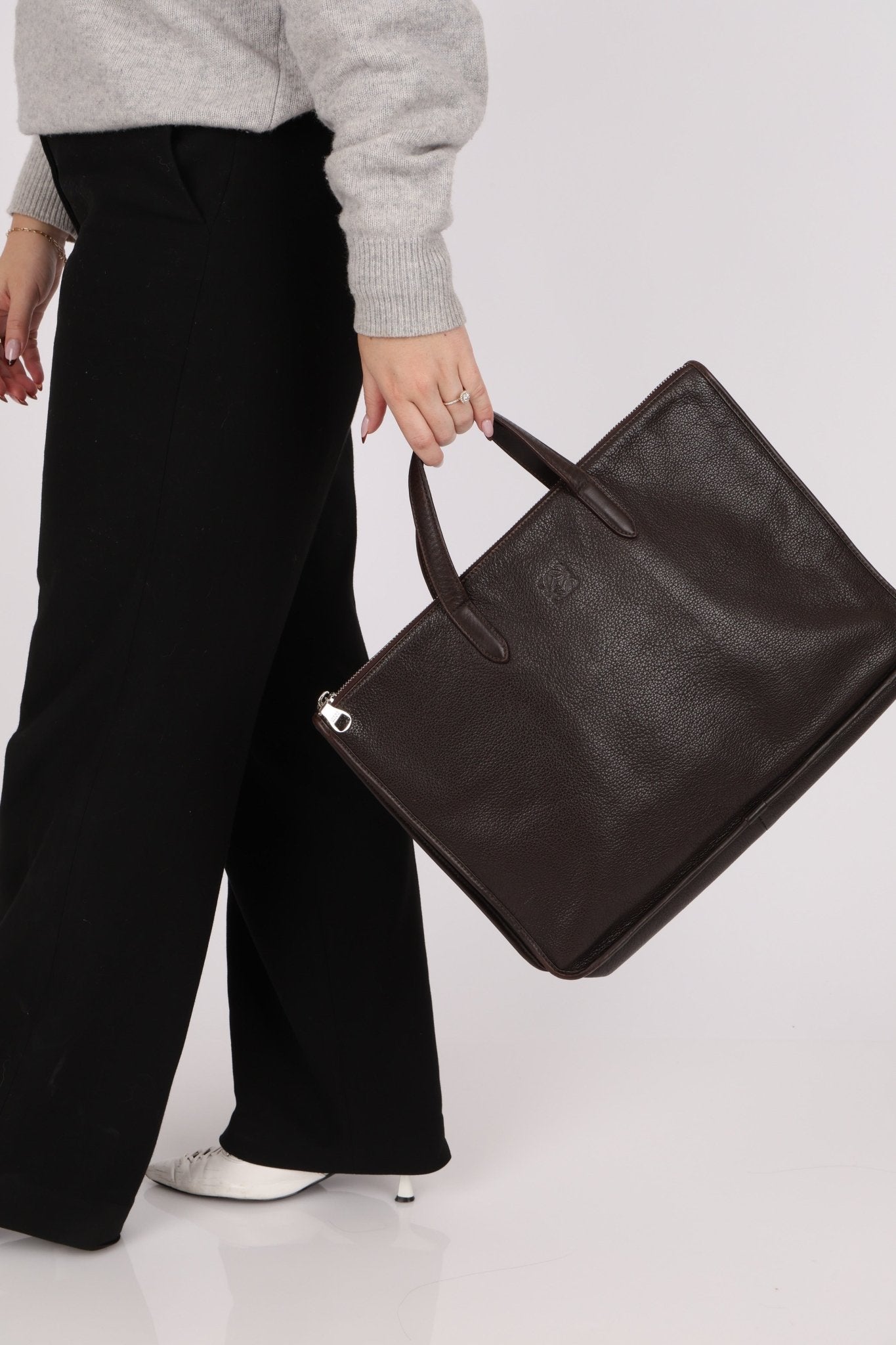 Loewe Anagram Chocolate Briefcase Top Handle - FashioNica