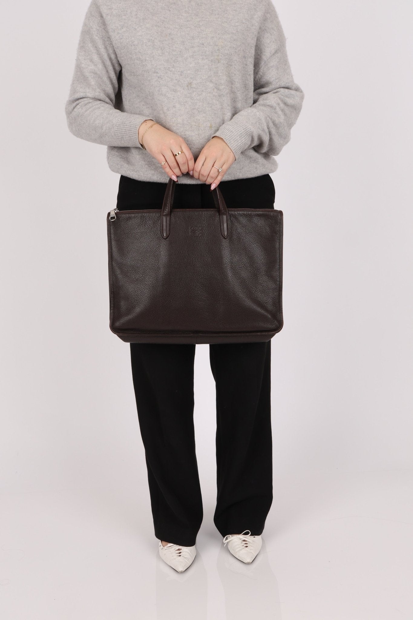 Loewe Anagram Chocolate Briefcase Top Handle - FashioNica