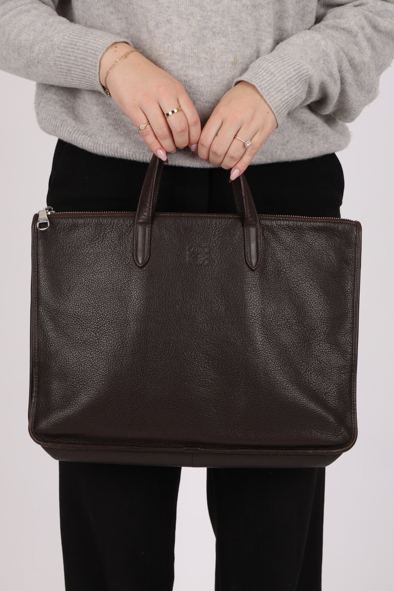 Loewe Anagram Chocolate Briefcase Top Handle - FashioNica