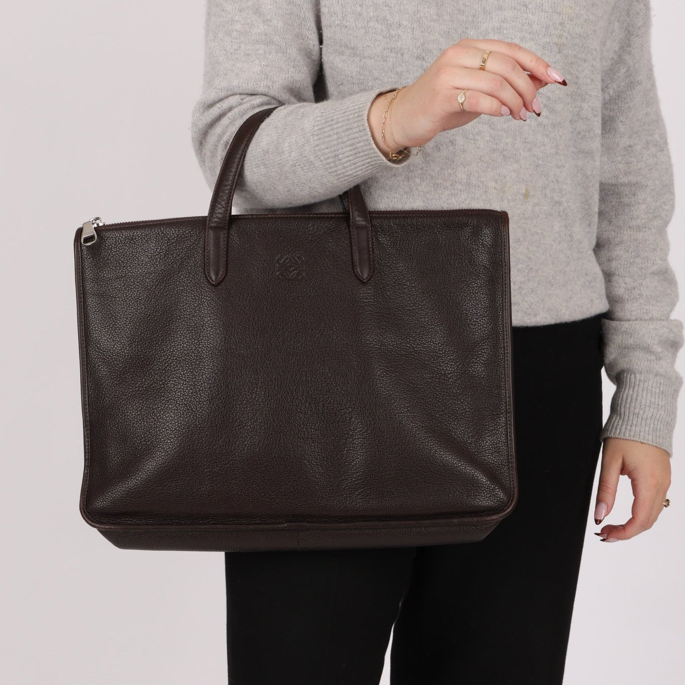 Loewe Anagram Chocolate Briefcase Top Handle - FashioNica