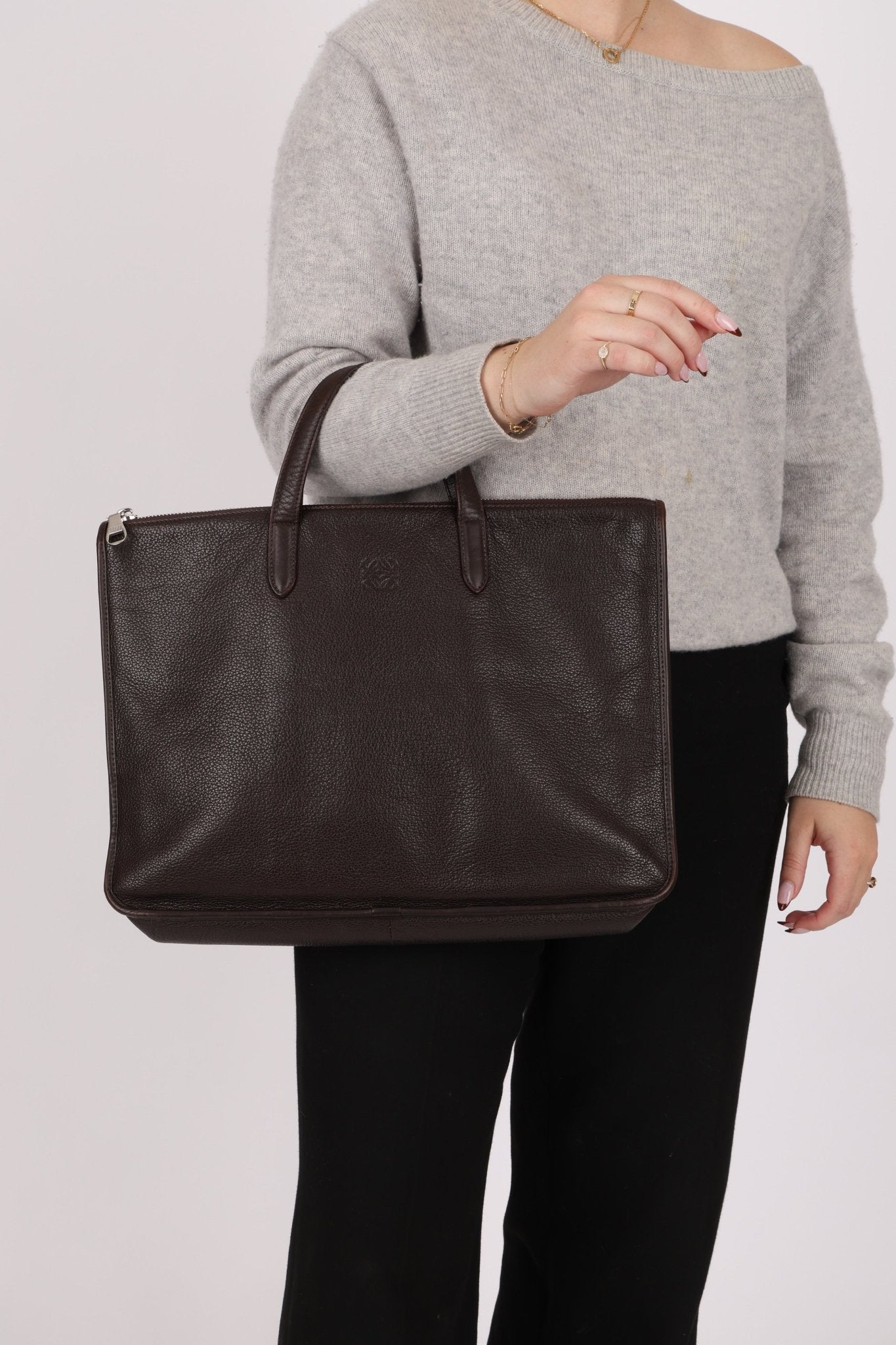 Loewe Anagram Chocolate Briefcase Top Handle - FashioNica