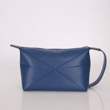 Loewe Blue Calfskin Puzzle Fold Wash Bag - FashioNica