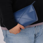 Loewe Blue Calfskin Puzzle Fold Wash Bag - FashioNica