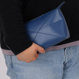 Loewe Blue Calfskin Puzzle Fold Wash Bag - FashioNica