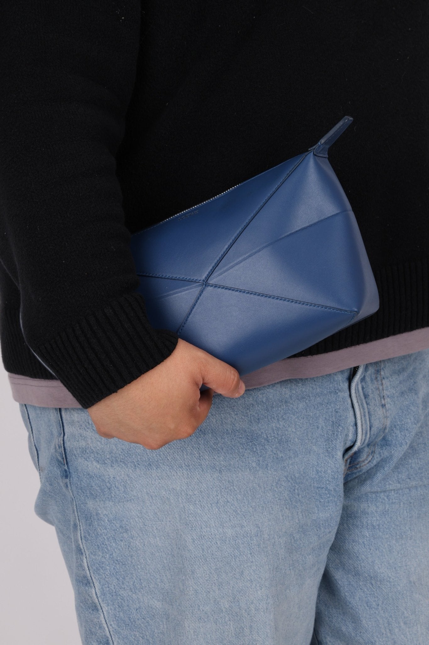 Loewe Blue Calfskin Puzzle Fold Wash Bag - FashioNica