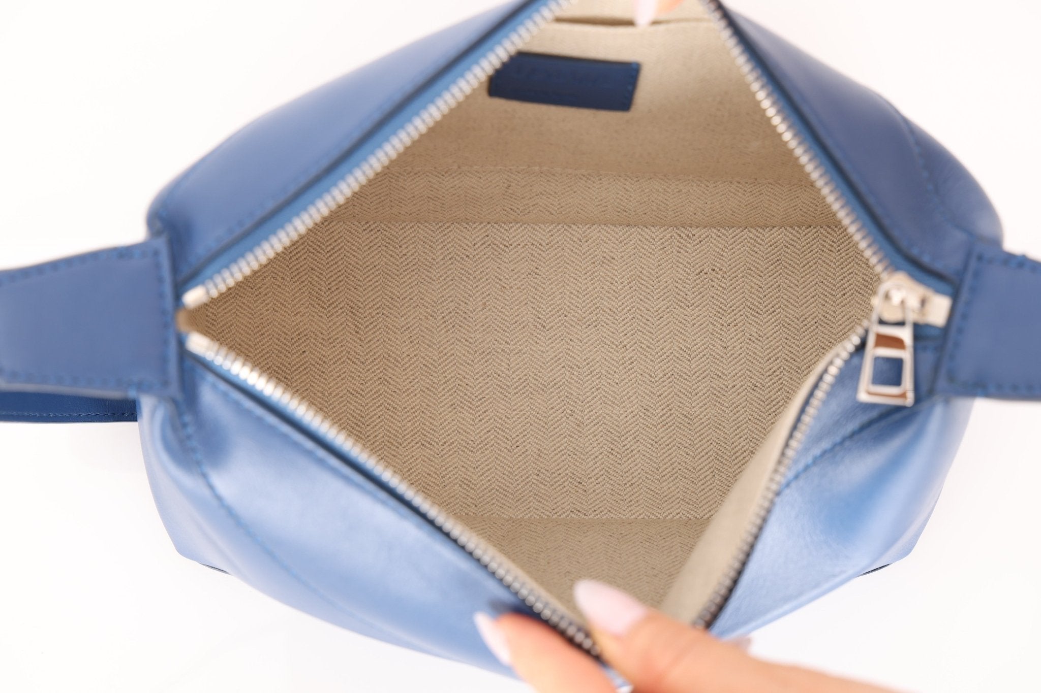 Loewe Blue Calfskin Puzzle Fold Wash Bag - FashioNica