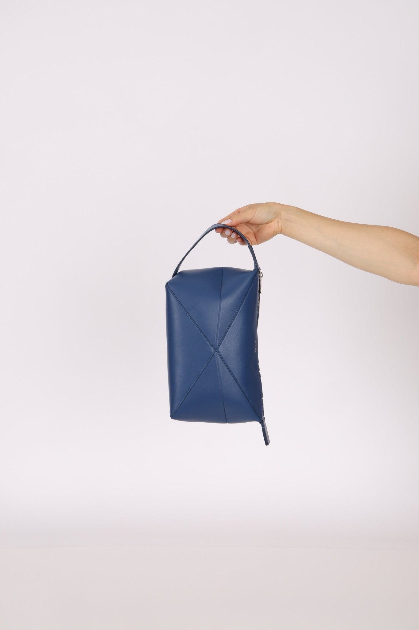 Loewe Blue Calfskin Puzzle Fold Wash Bag - FashioNica