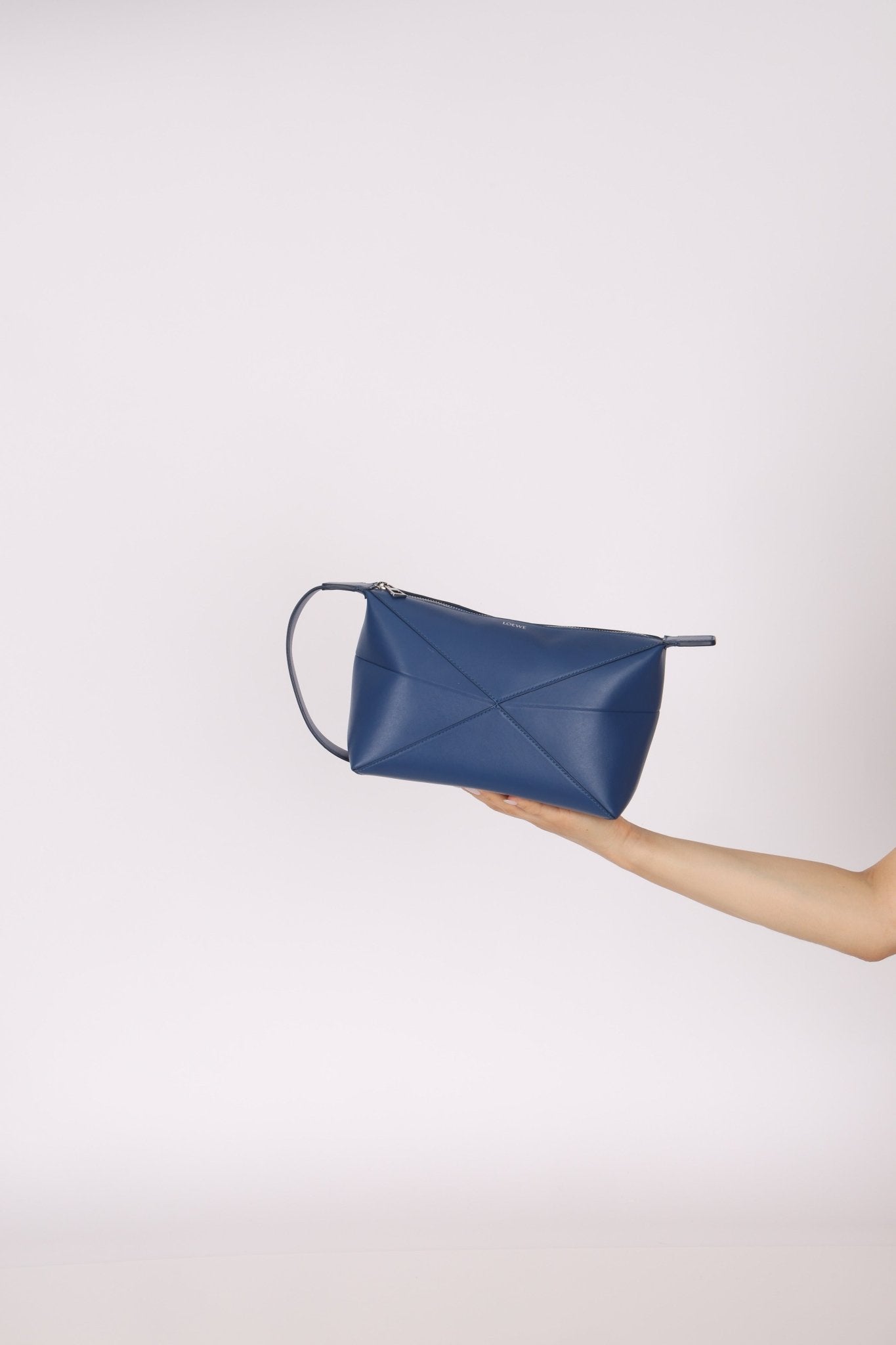 Loewe Blue Calfskin Puzzle Fold Wash Bag - FashioNica