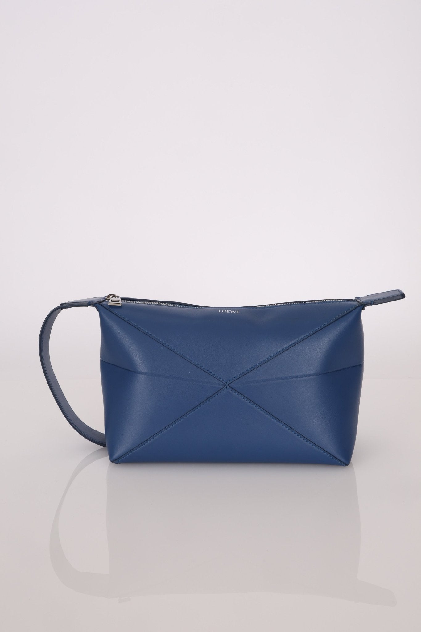 Loewe Blue Calfskin Puzzle Fold Wash Bag - FashioNica