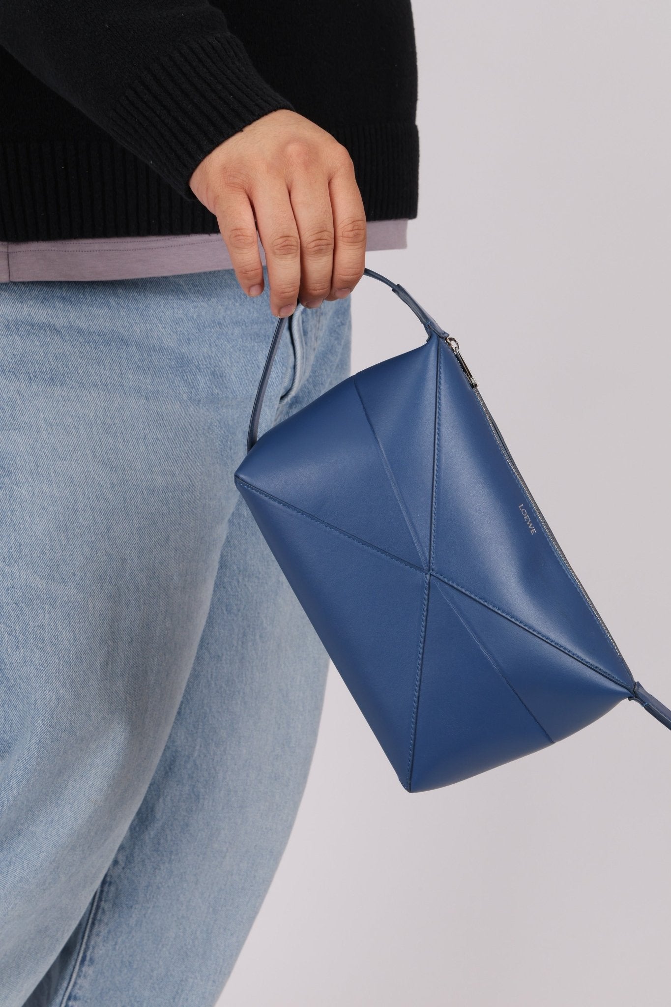Loewe Blue Calfskin Puzzle Fold Wash Bag - FashioNica