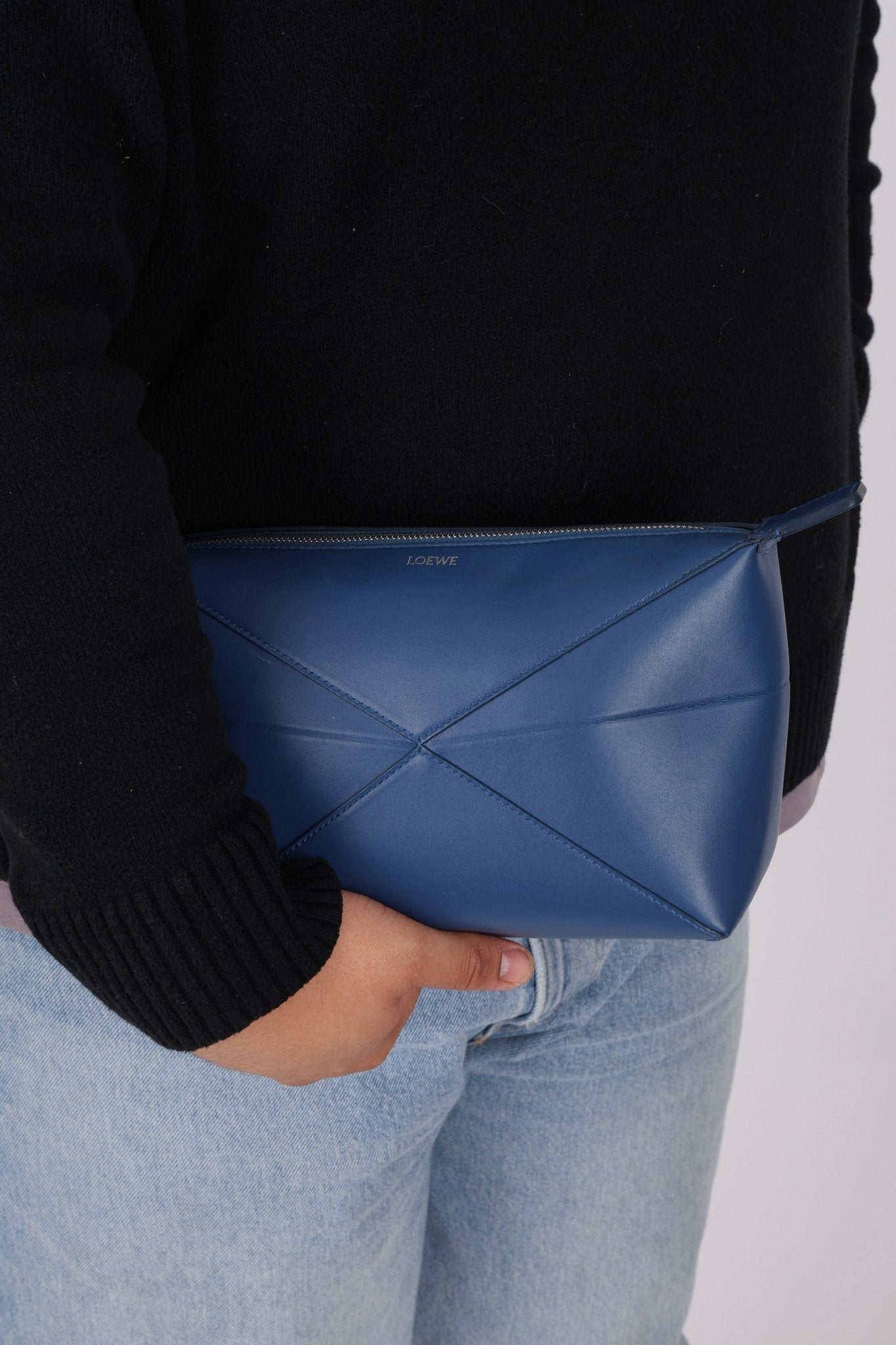 Loewe Blue Calfskin Puzzle Fold Wash Bag - FashioNica