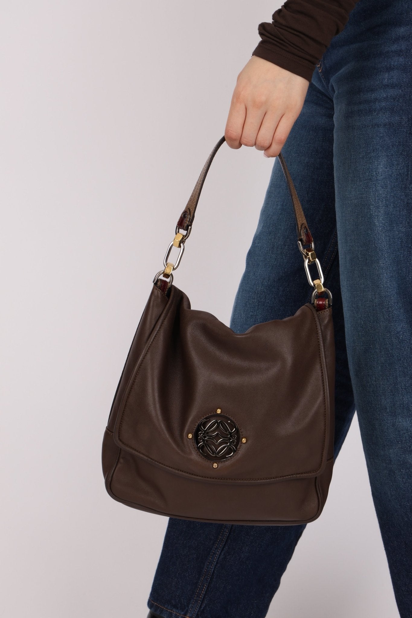 Loewe Brown Maia Anagram Tote Bag w/ Strap - FashioNica