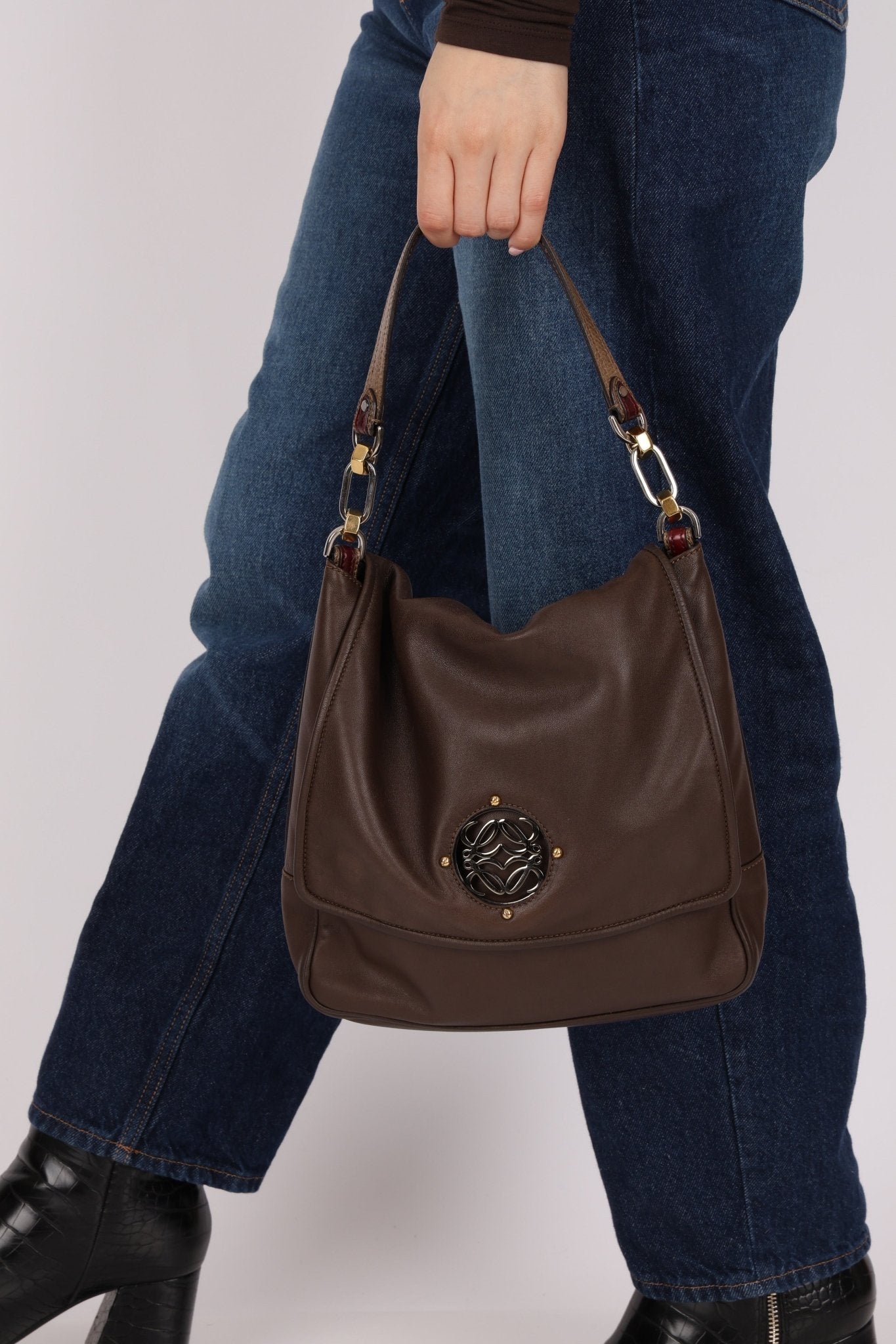 Loewe Brown Maia Anagram Tote Bag w/ Strap - FashioNica