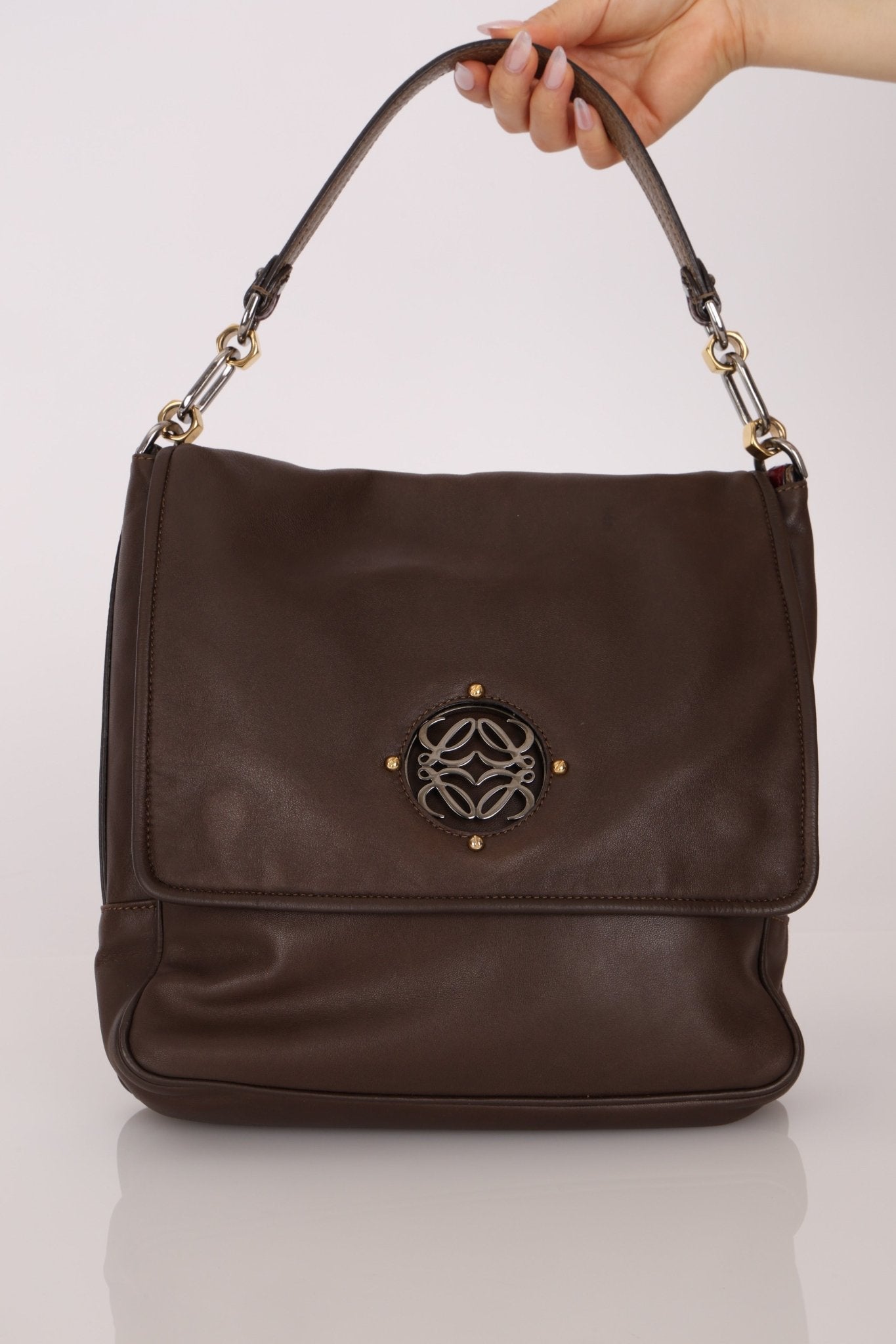 Loewe Brown Maia Anagram Tote Bag w/ Strap - FashioNica