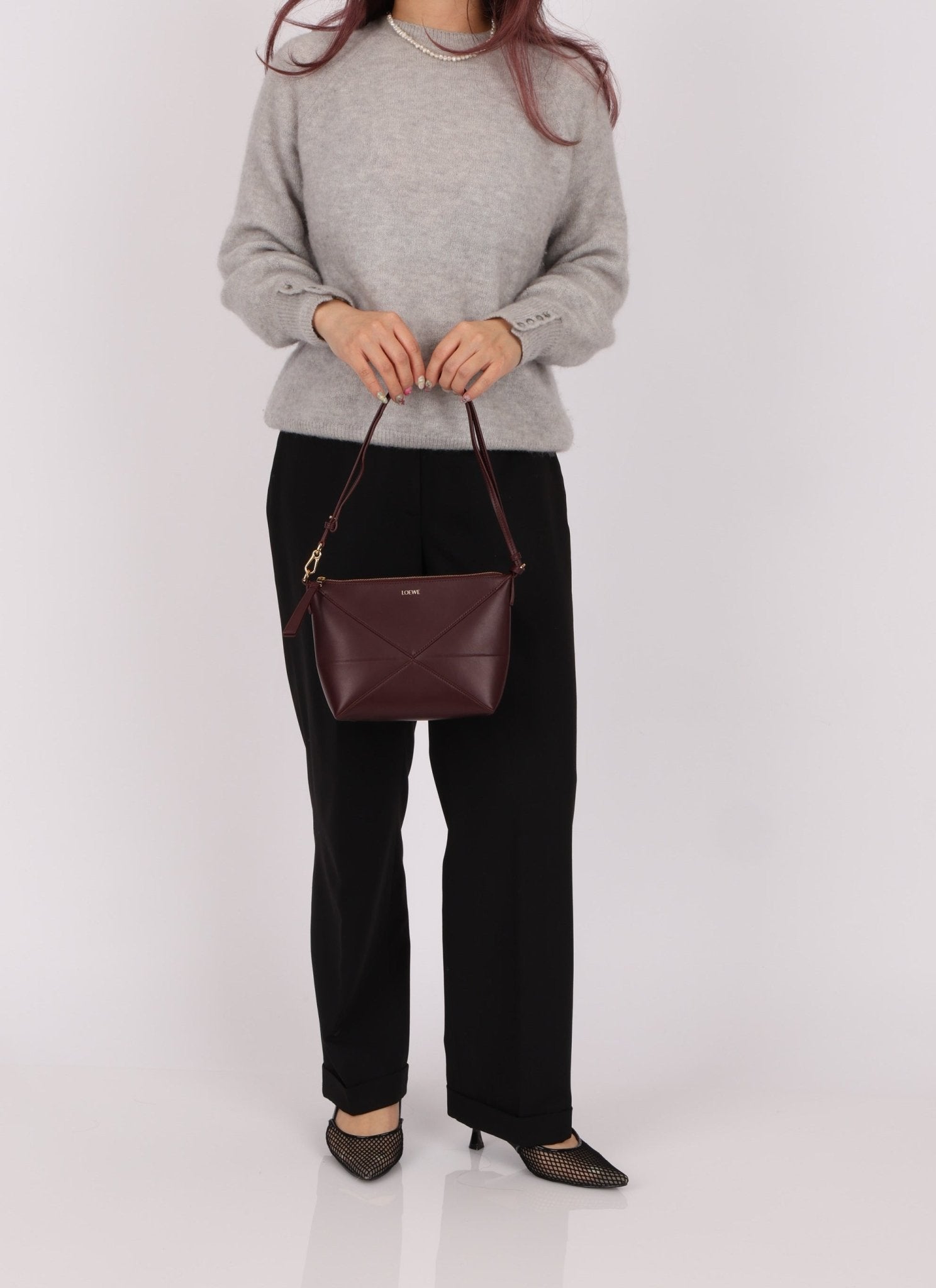 Loewe Calfskin Dark Burgundy Fold Pouch - FashioNica