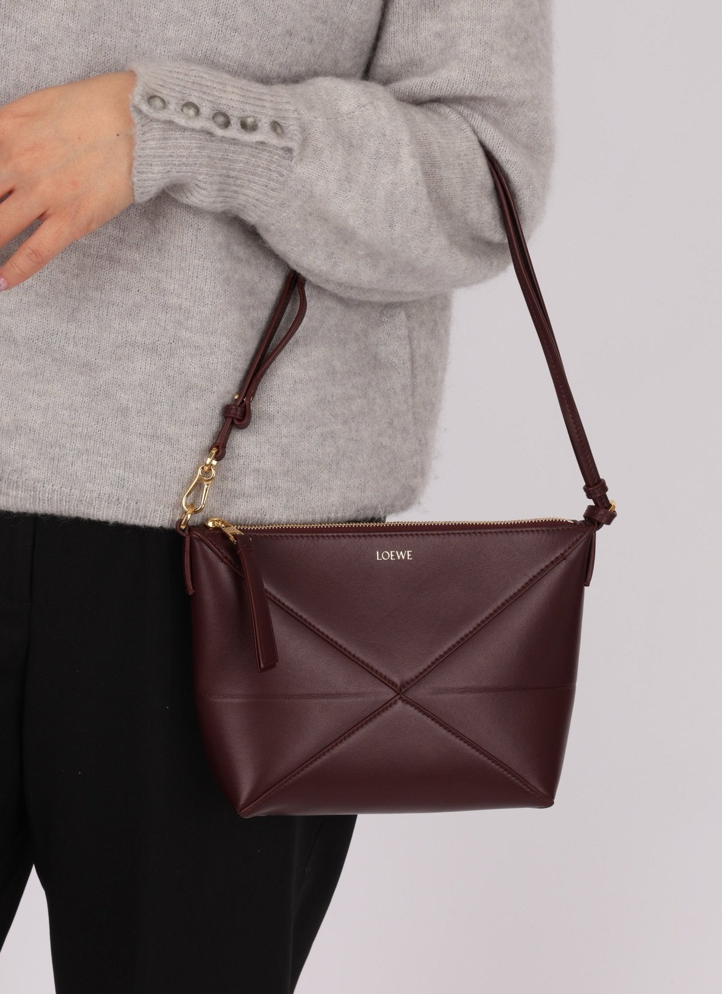 Loewe Calfskin Dark Burgundy Fold Pouch - FashioNica