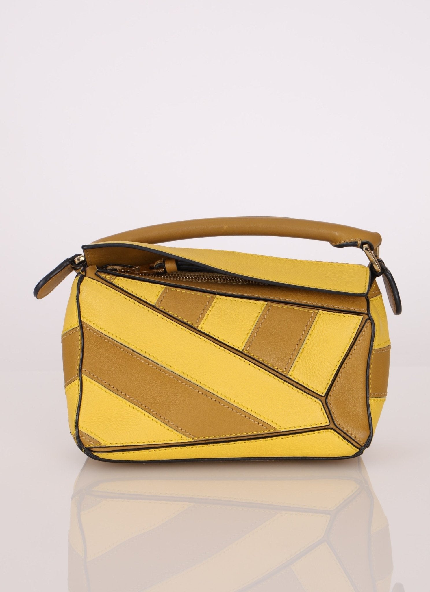 Loewe Calfskin Yellow & Ochre Striped Mini Puzzle - FashioNica