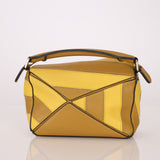 Loewe Calfskin Yellow & Ochre Striped Mini Puzzle - FashioNica