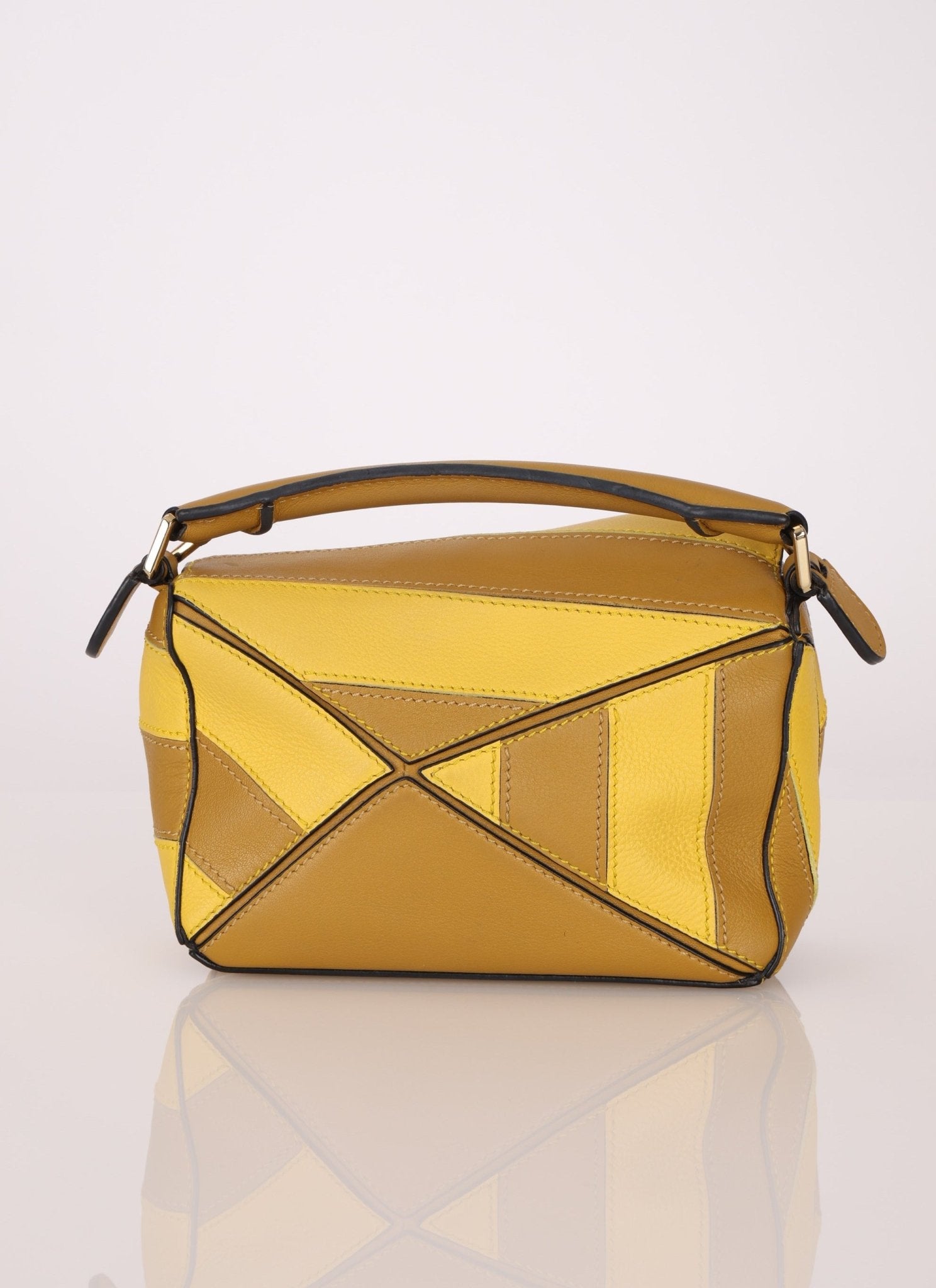 Loewe Calfskin Yellow & Ochre Striped Mini Puzzle - FashioNica