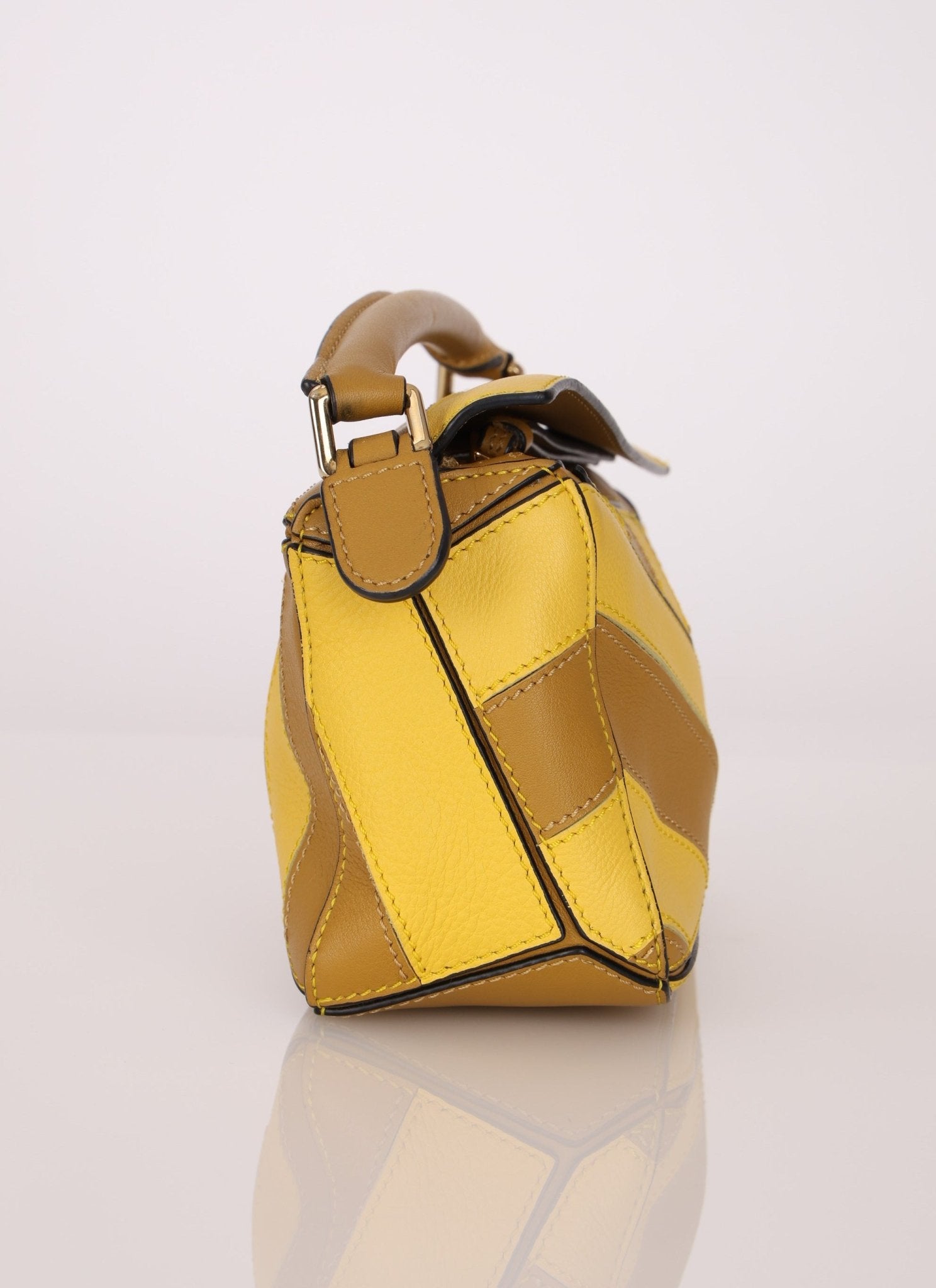Loewe Calfskin Yellow & Ochre Striped Mini Puzzle - FashioNica