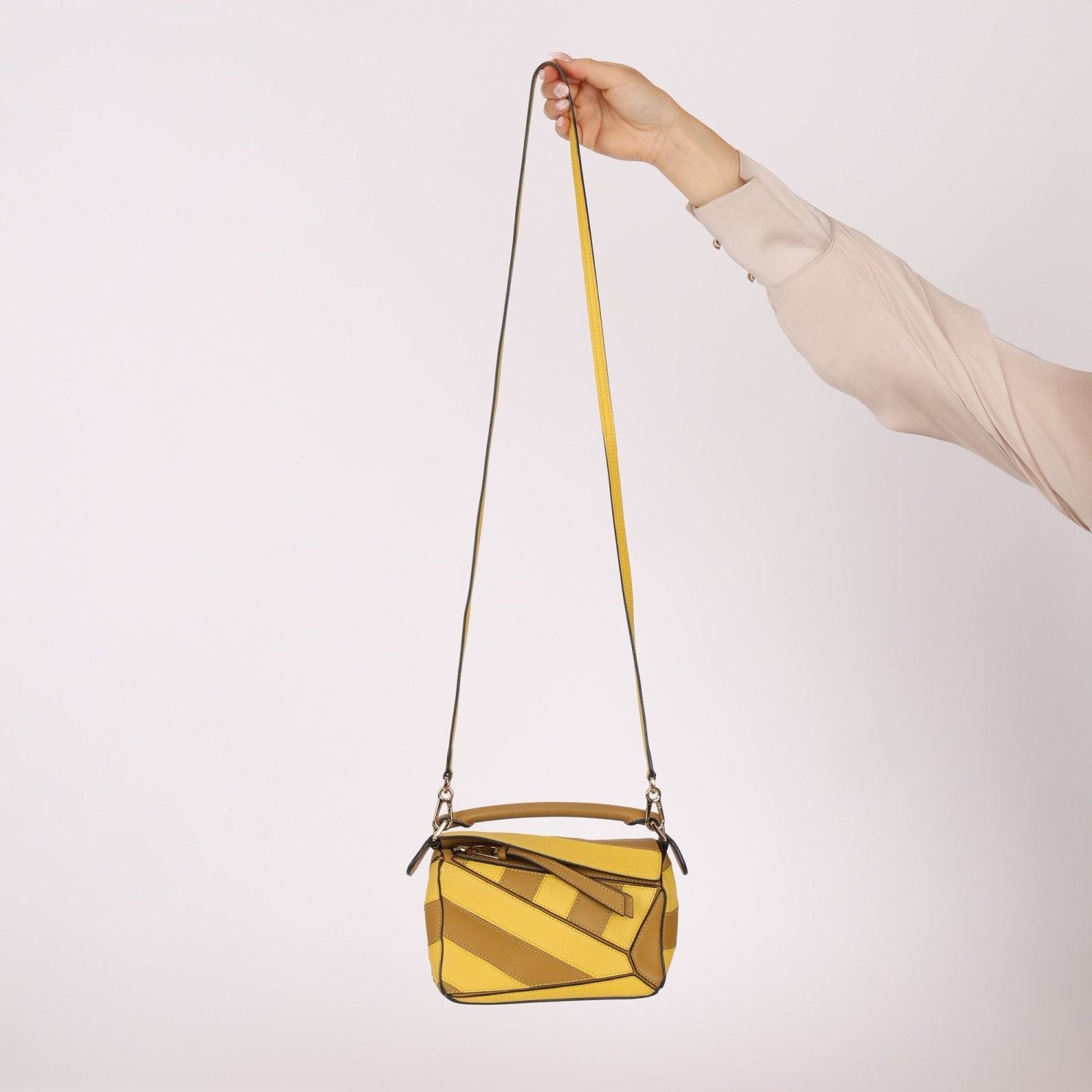 Loewe Calfskin Yellow & Ochre Striped Mini Puzzle - FashioNica