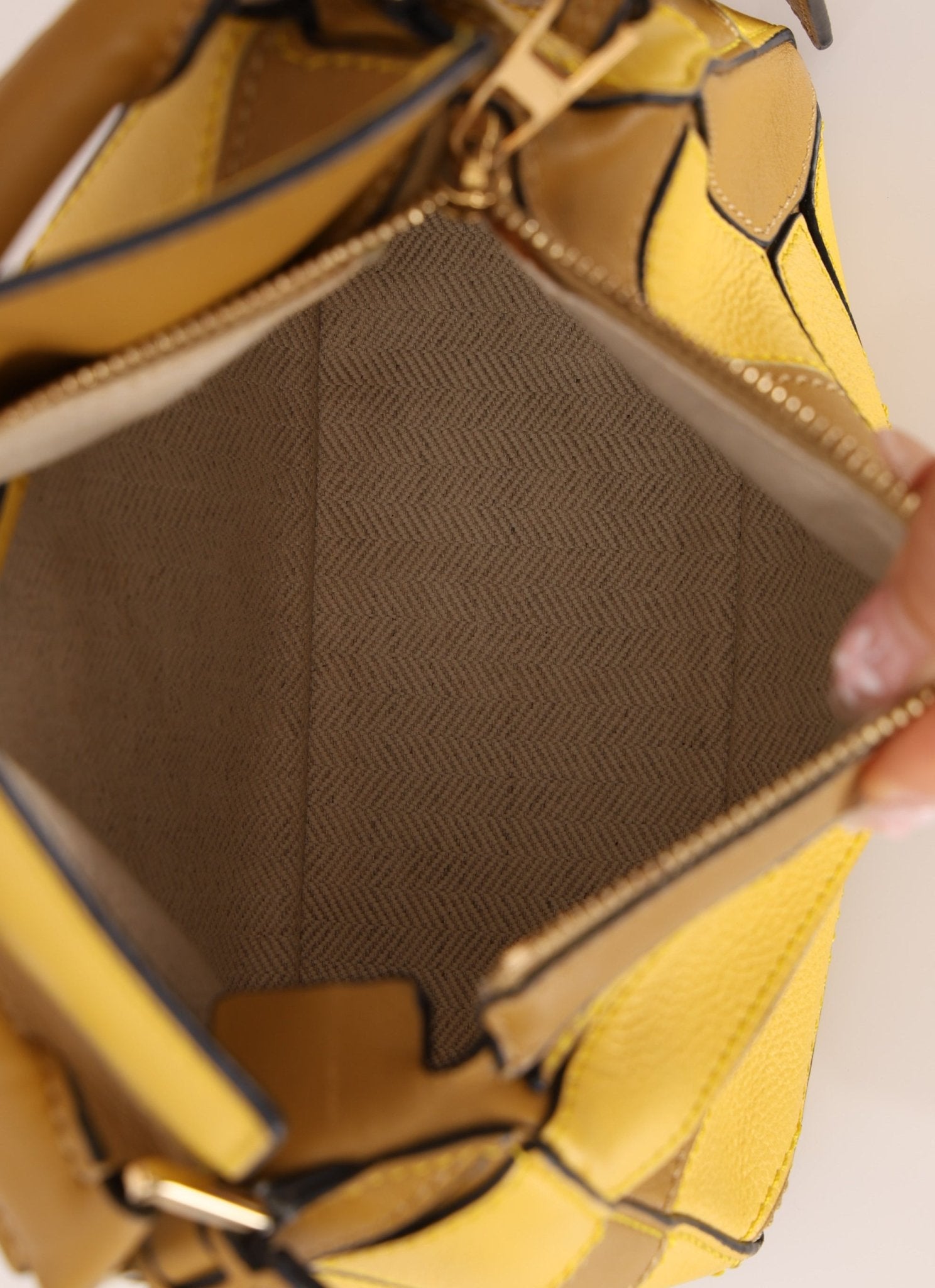 Loewe Calfskin Yellow & Ochre Striped Mini Puzzle - FashioNica