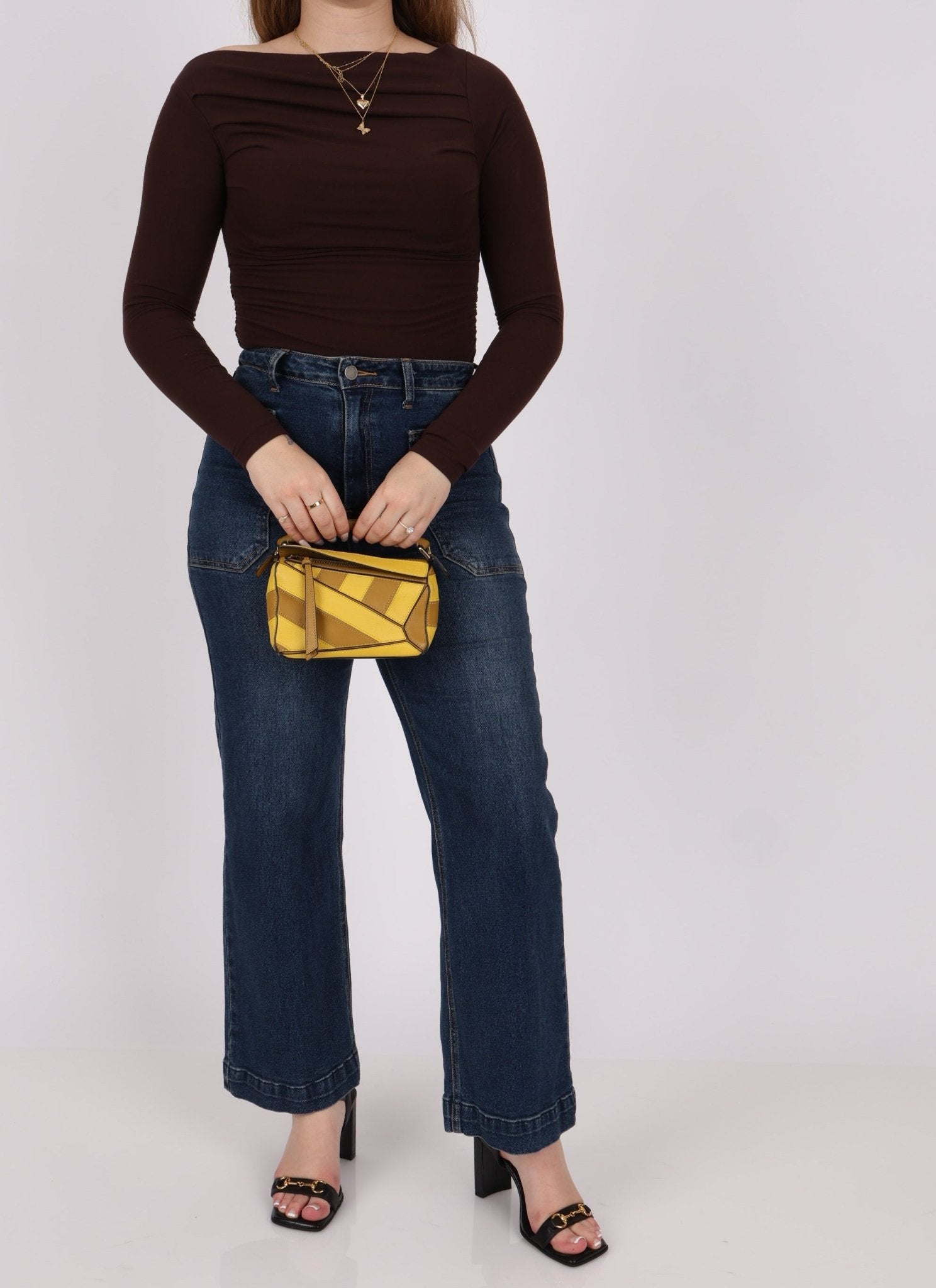 Loewe Calfskin Yellow & Ochre Striped Mini Puzzle - FashioNica