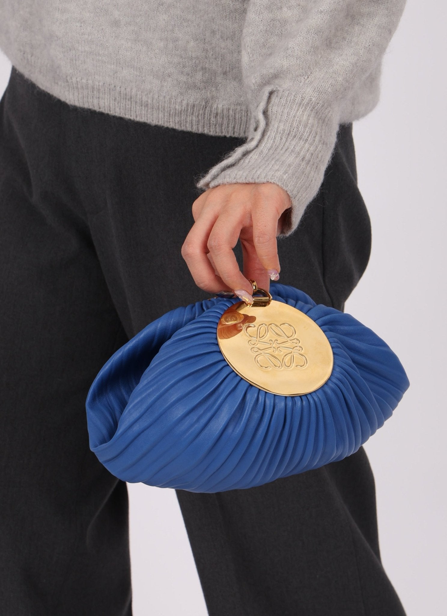 Loewe Cobalt Pleated Leather Bracelet Pouch - FashioNica