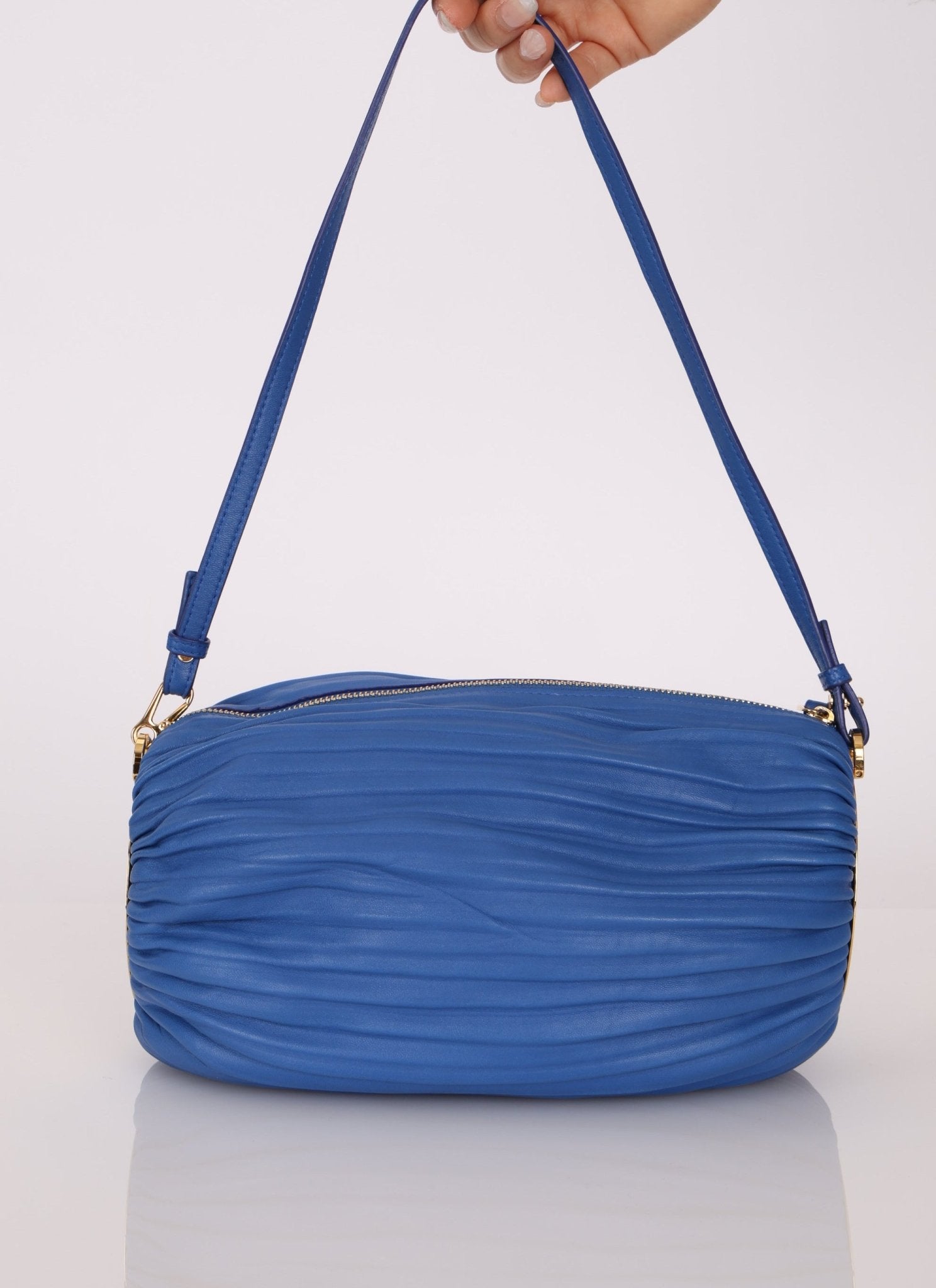 Loewe Cobalt Pleated Leather Bracelet Pouch - FashioNica