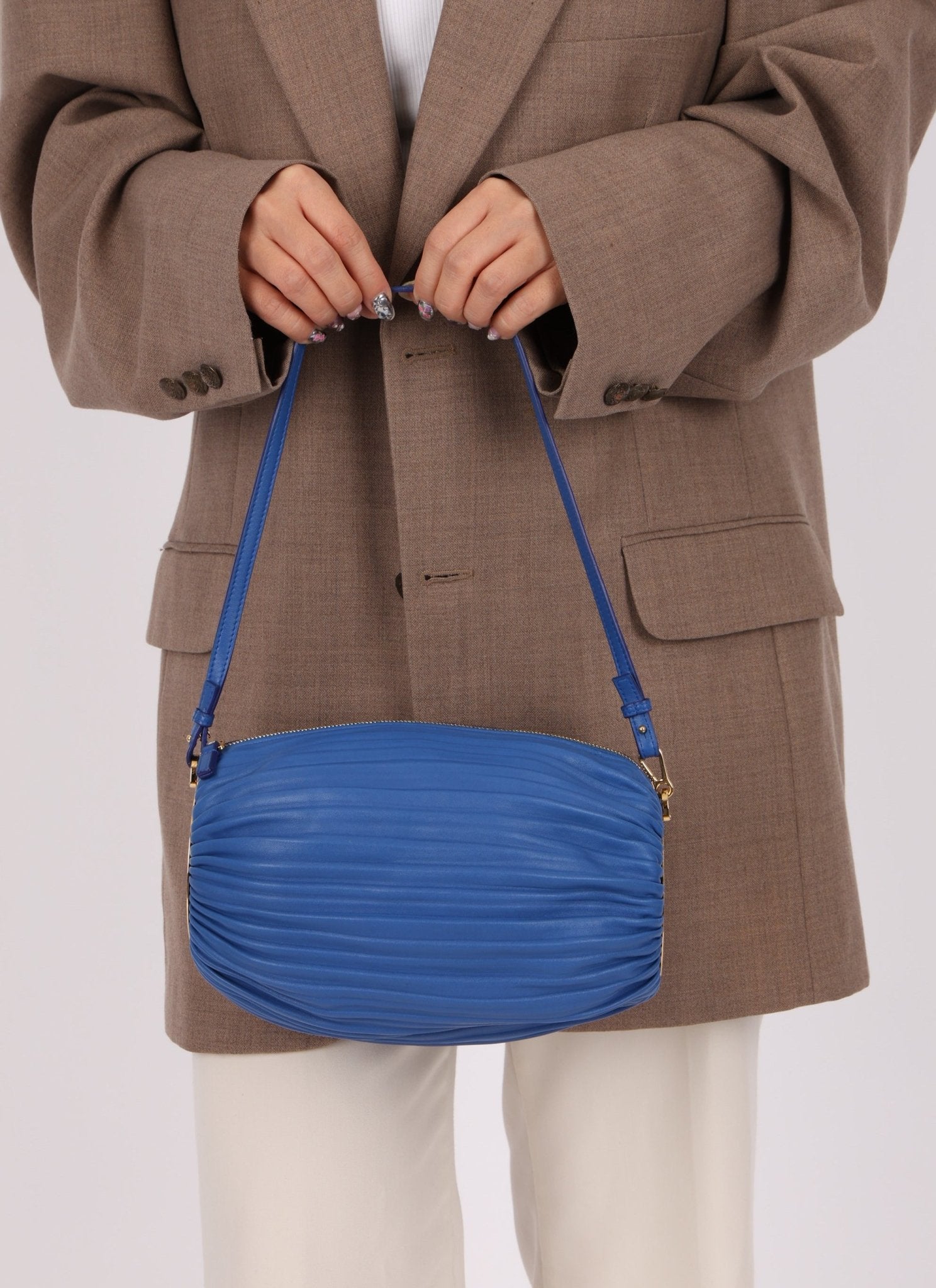 Loewe Cobalt Pleated Leather Bracelet Pouch - FashioNica