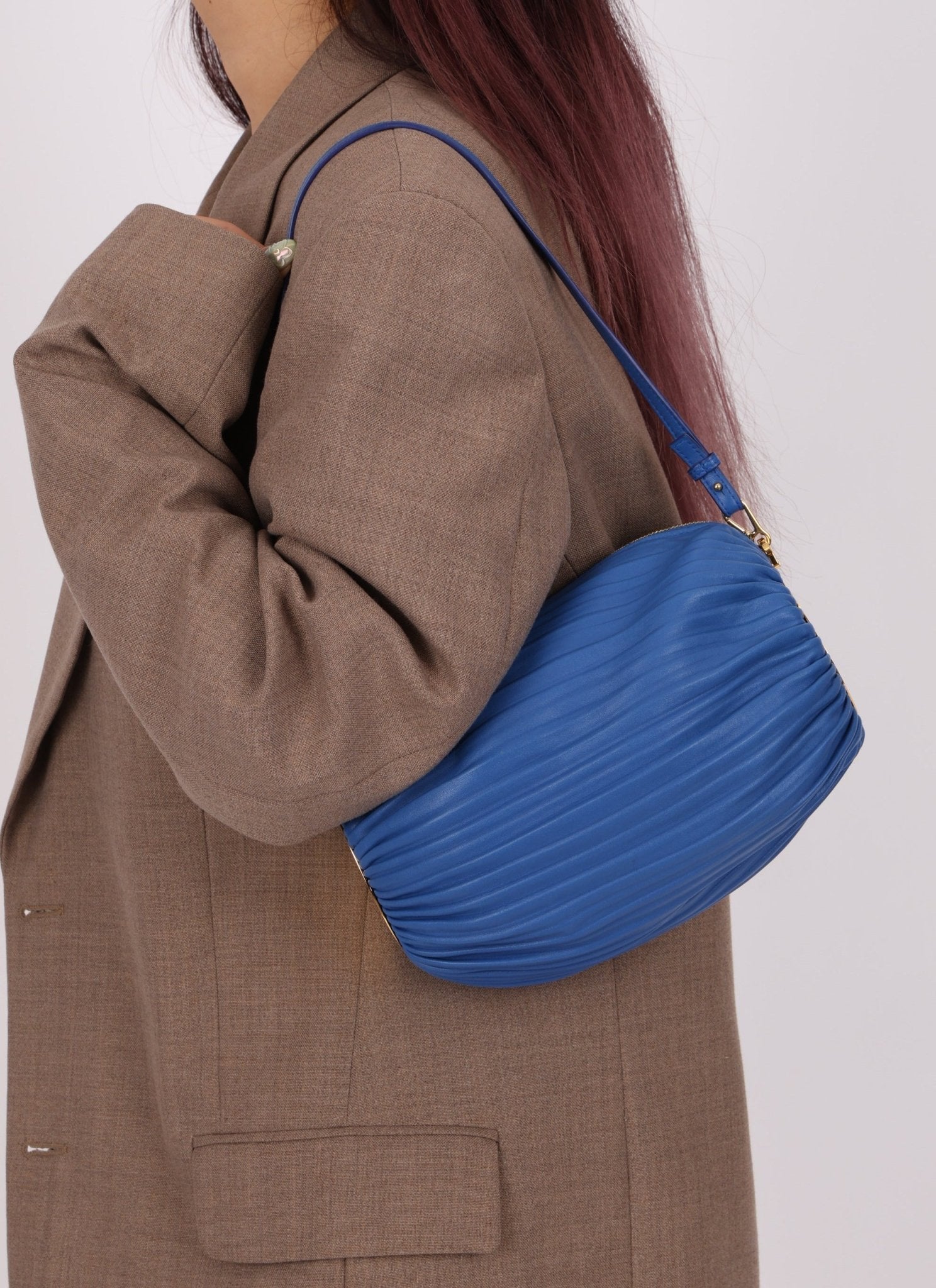 Loewe Cobalt Pleated Leather Bracelet Pouch - FashioNica