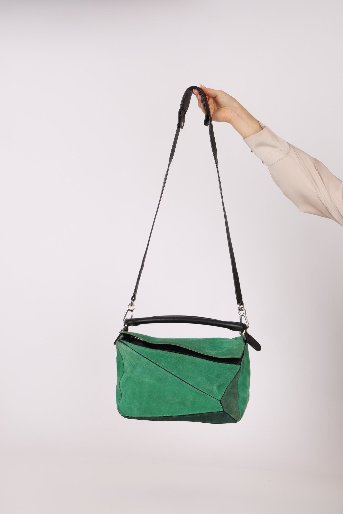 Loewe Emerald Suede Medium Puzzle Bag - FashioNica