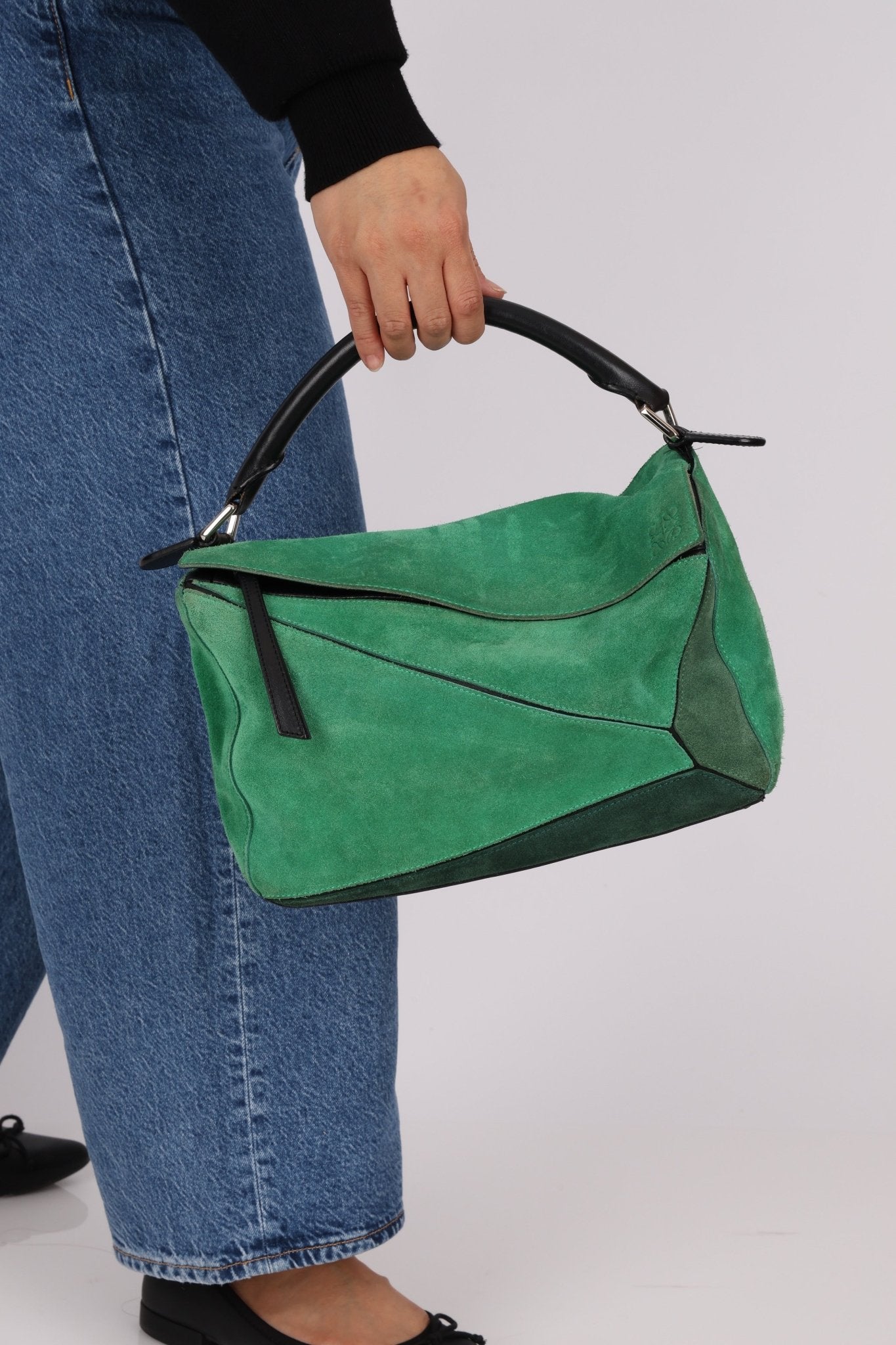 Loewe Emerald Suede Medium Puzzle Bag - FashioNica