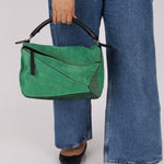 Loewe Emerald Suede Medium Puzzle Bag - FashioNica