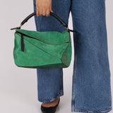 Loewe Emerald Suede Medium Puzzle Bag - FashioNica