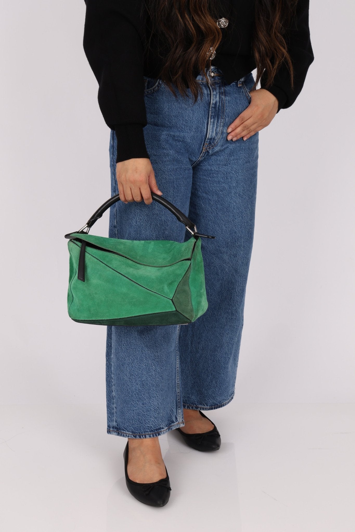 Loewe Emerald Suede Medium Puzzle Bag - FashioNica